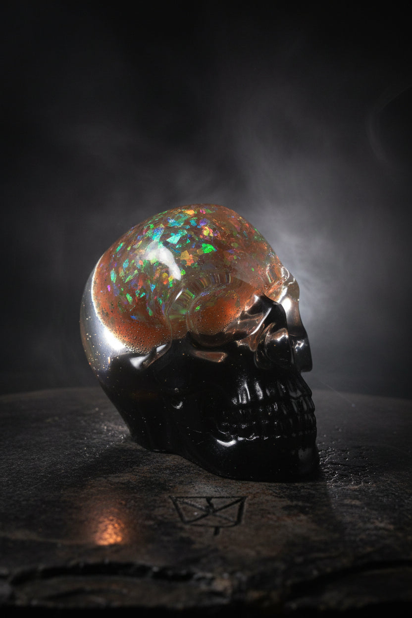 Black and iridescent skull