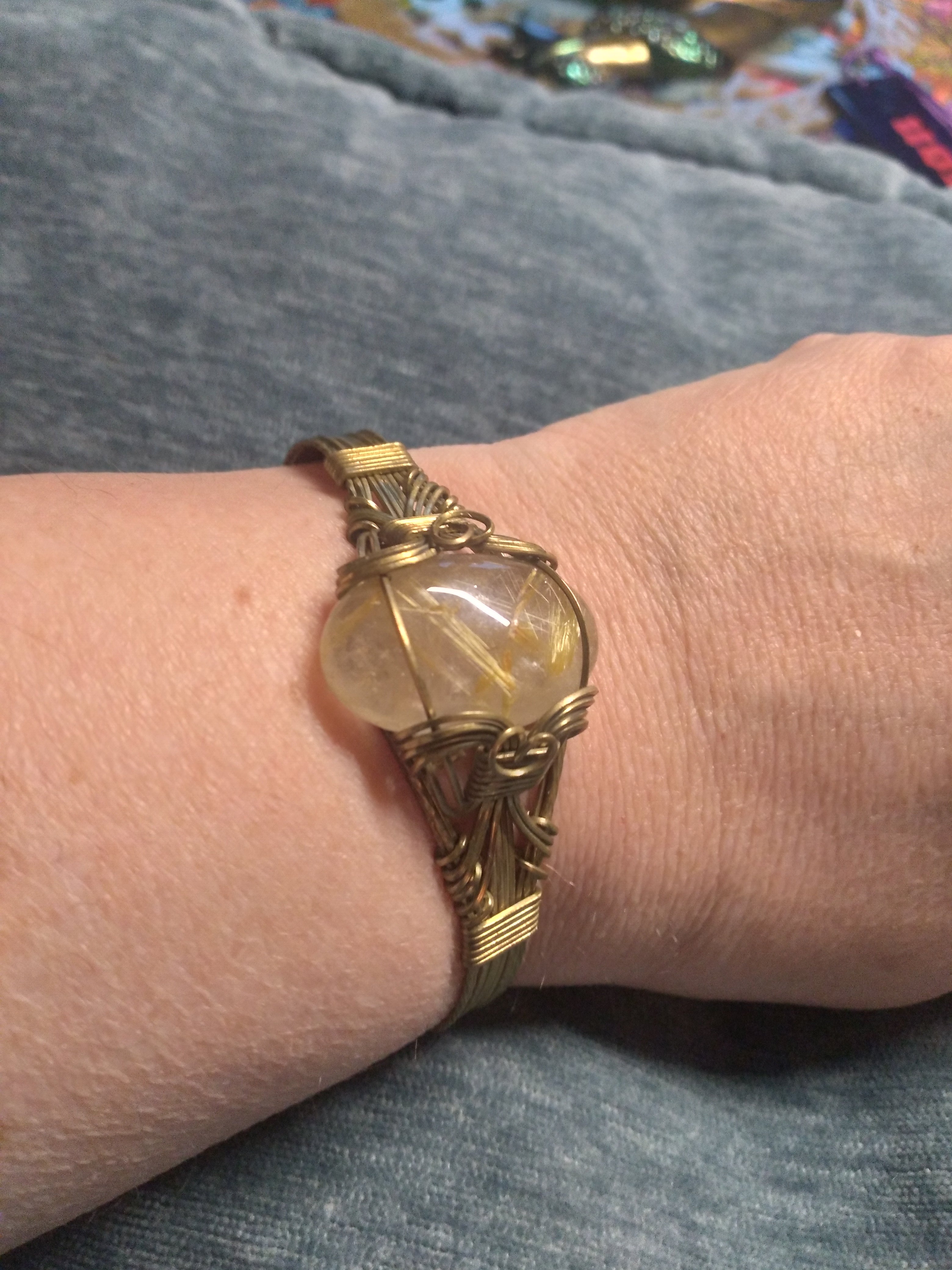 Golden Rutile quartz cuff bracelet