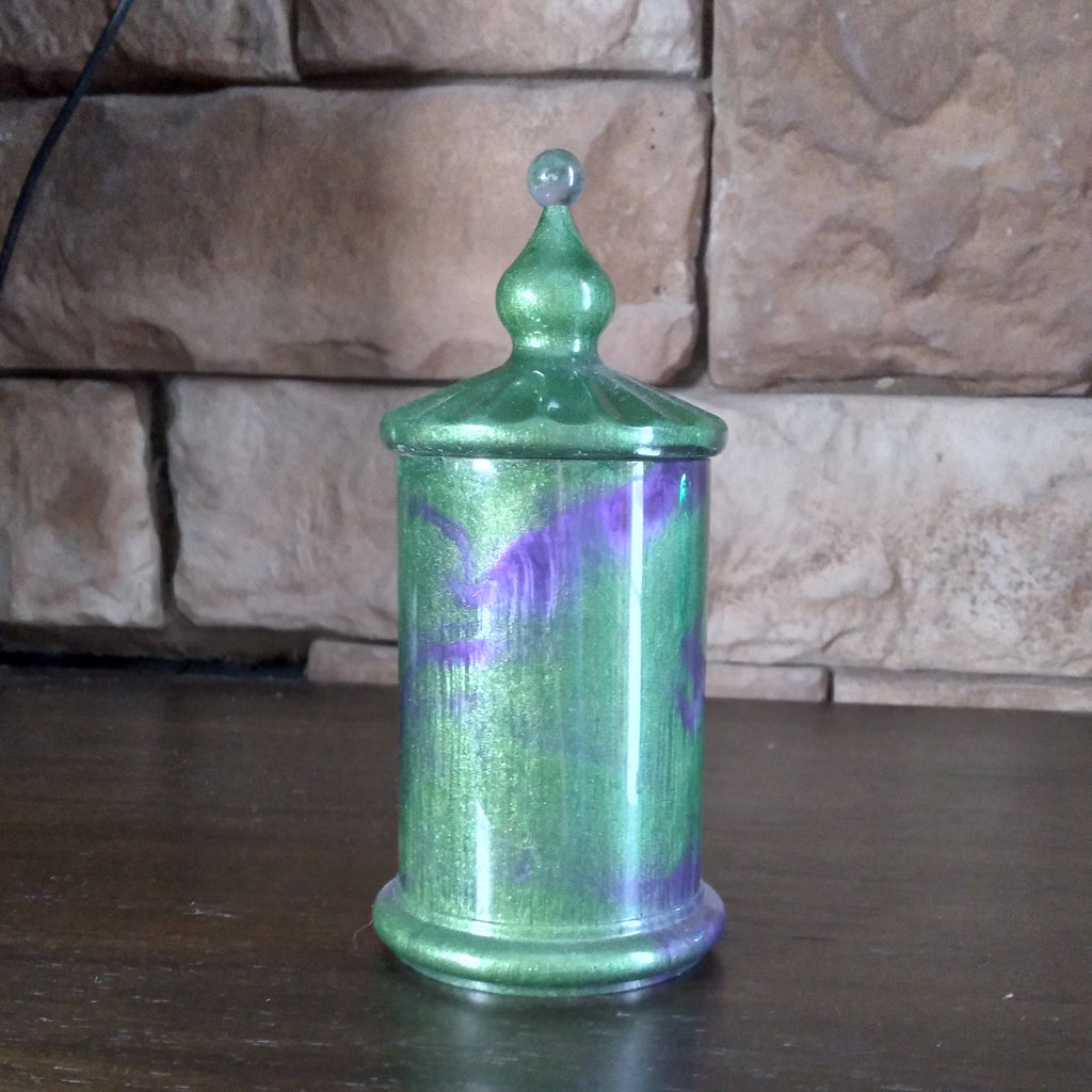 Apothecary jar in swirled green and purple