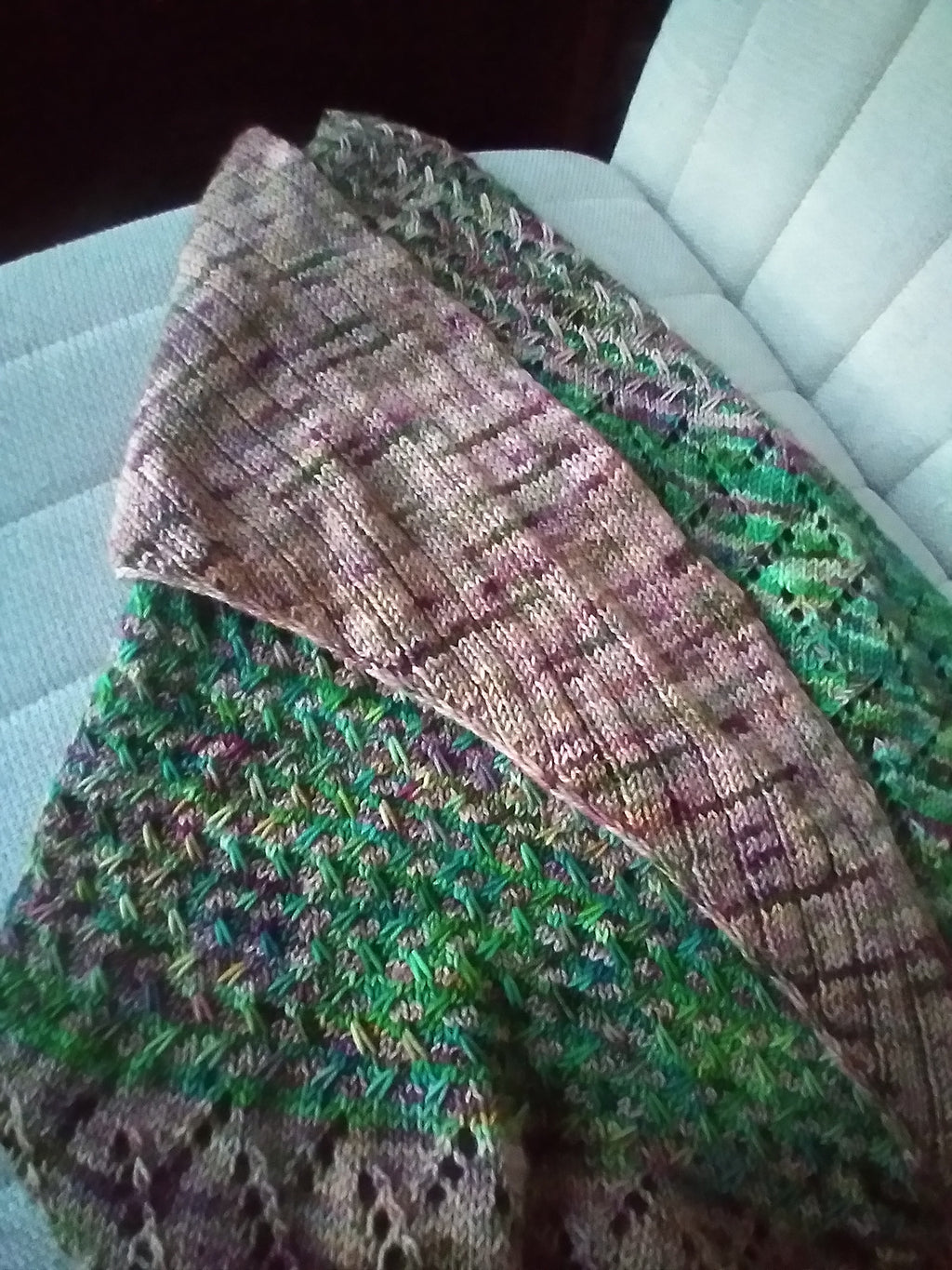 Large tan and green triangle wrap/shawl
