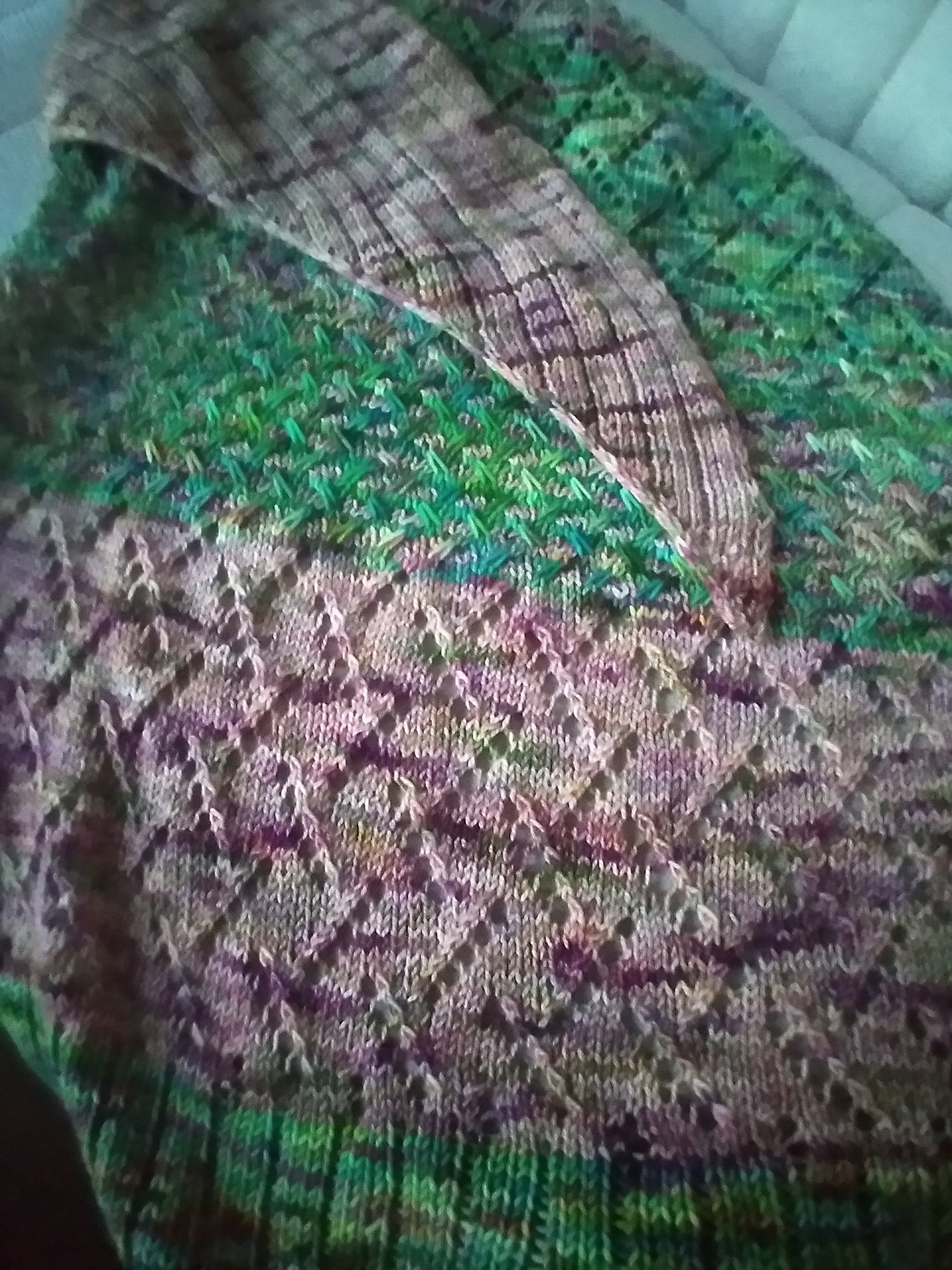 Large tan and green triangle wrap/shawl