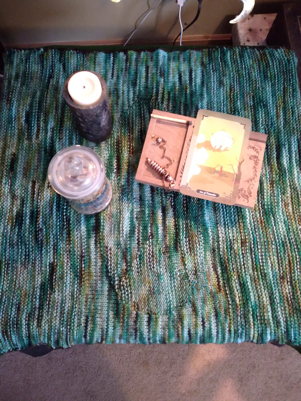Green knit altar cloth