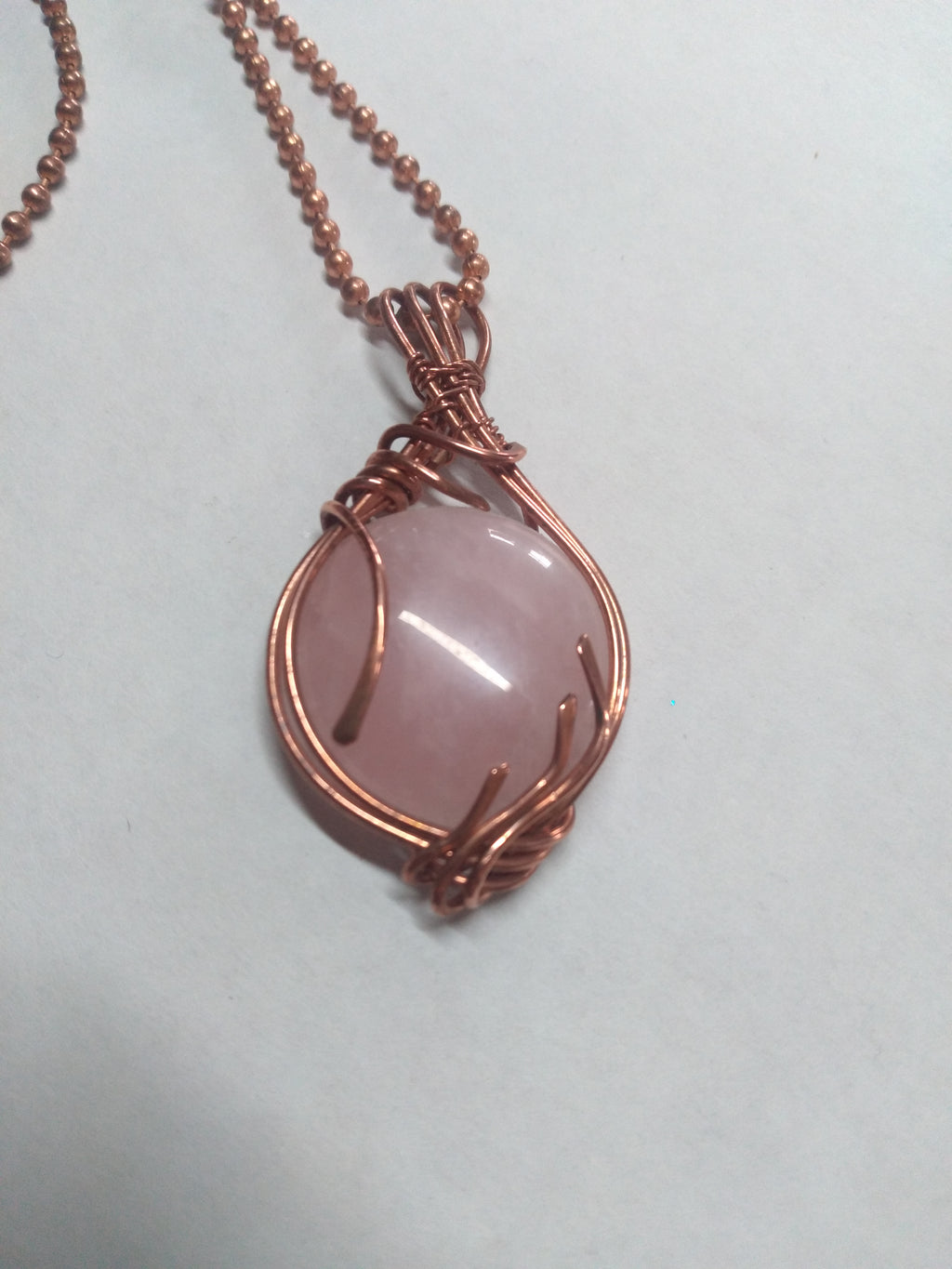 Rose Quartz Crystal Copper Wire Pendant Necklace