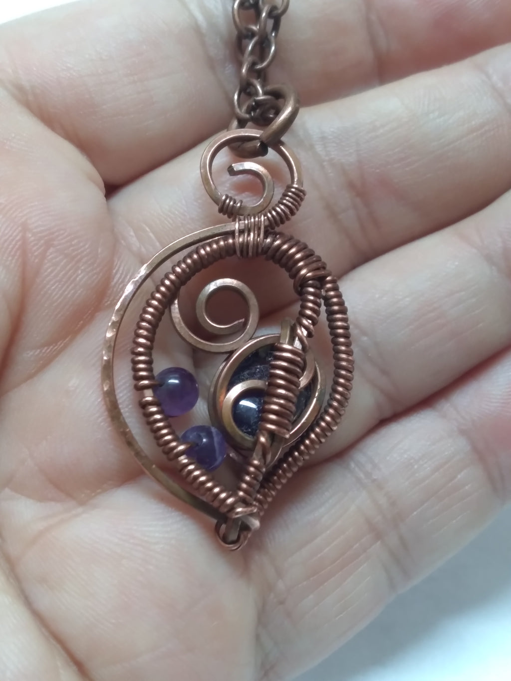Amethyst and copper 3 stone pendant