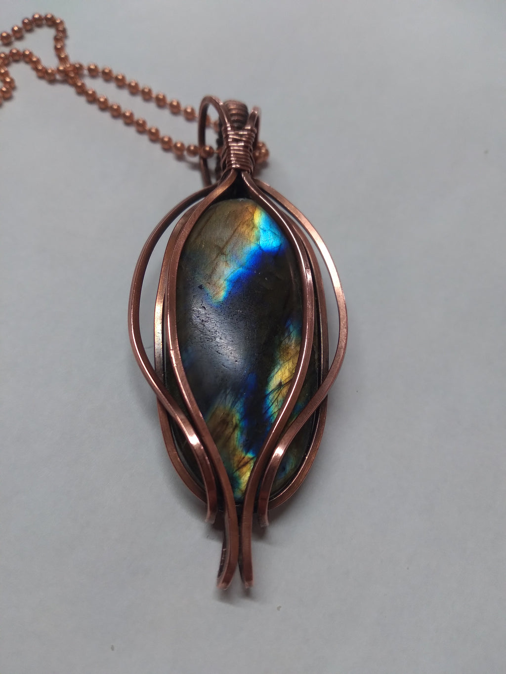 Large Labradorite copper pendant necklace