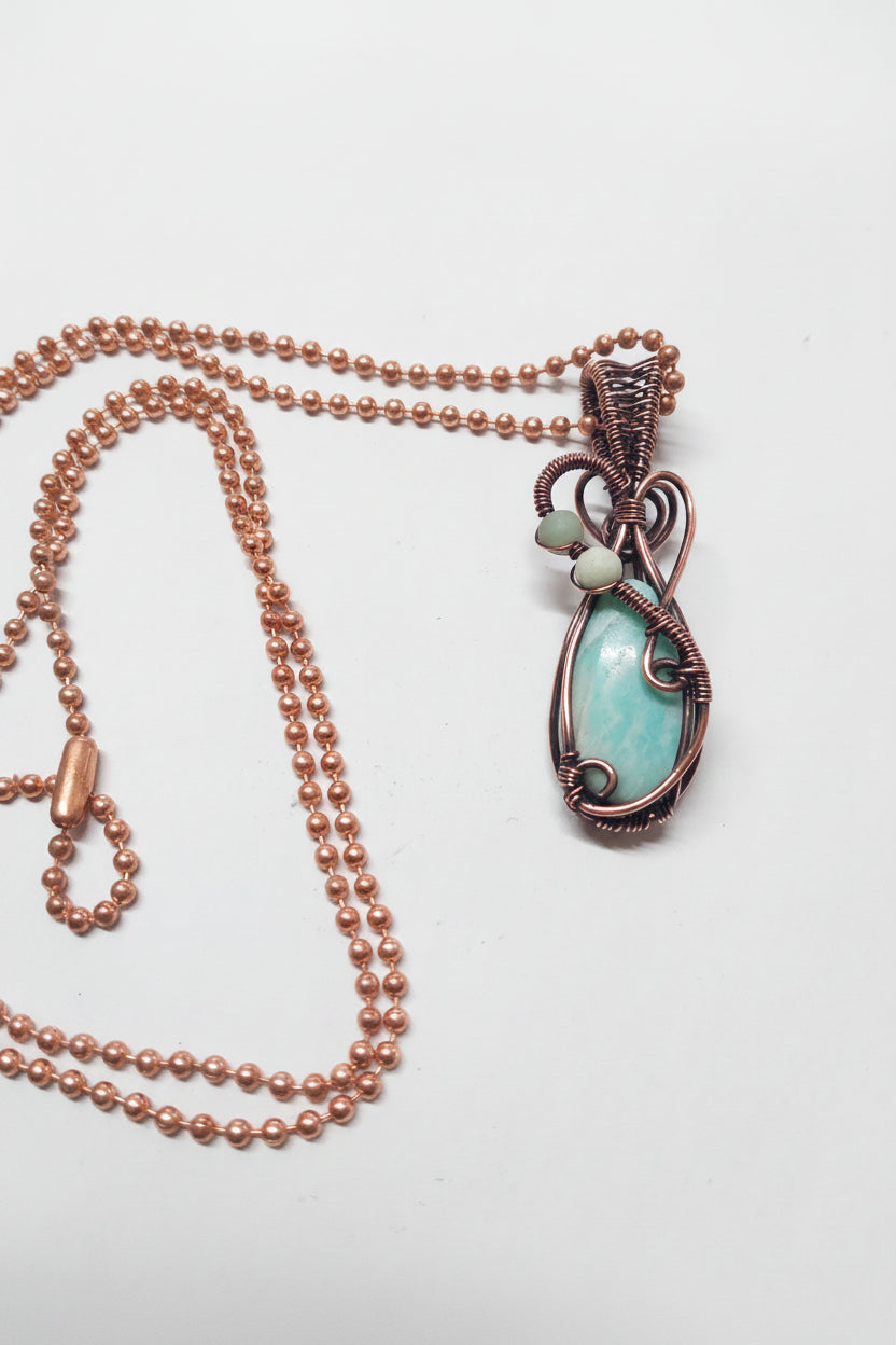 Amazonite and copper pendant necklace