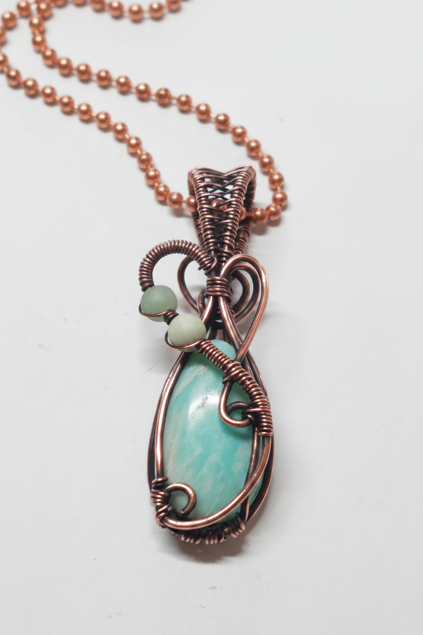 Amazonite and copper pendant necklace