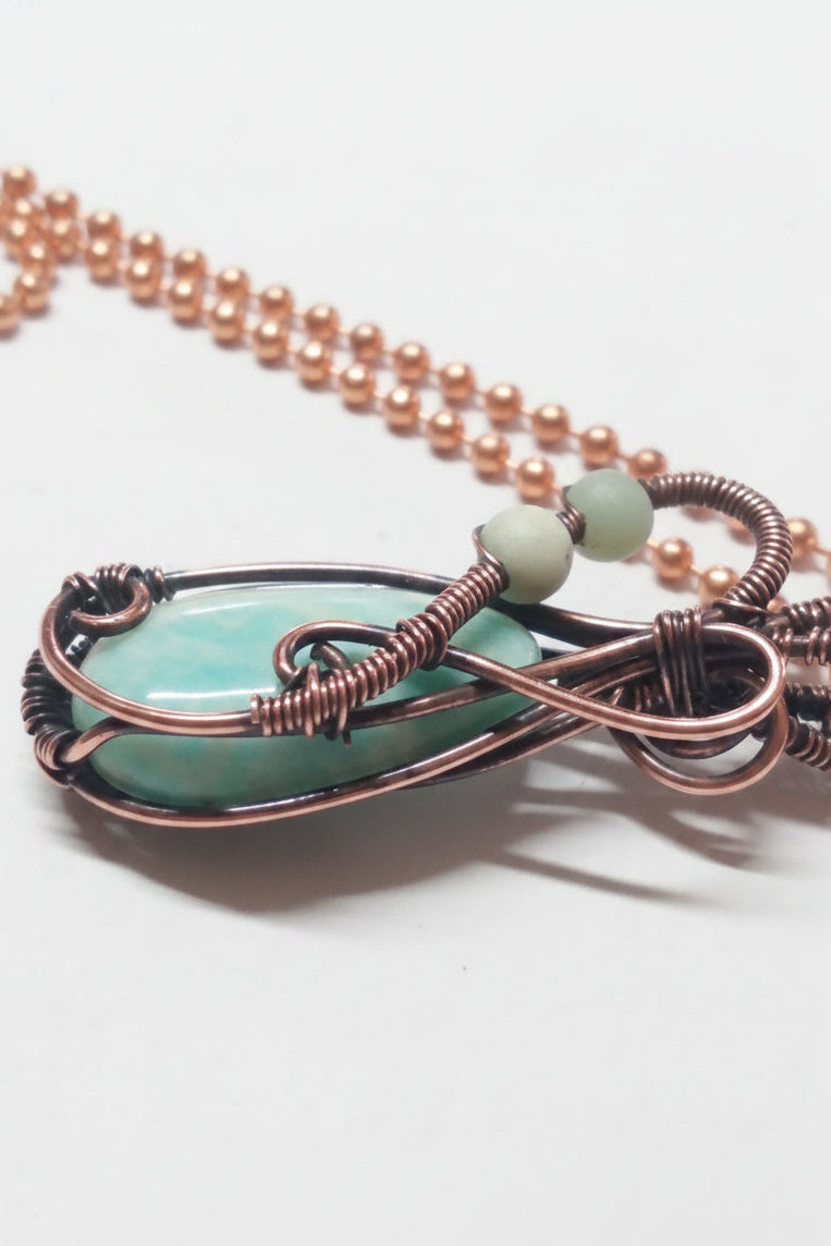 Amazonite and copper pendant necklace