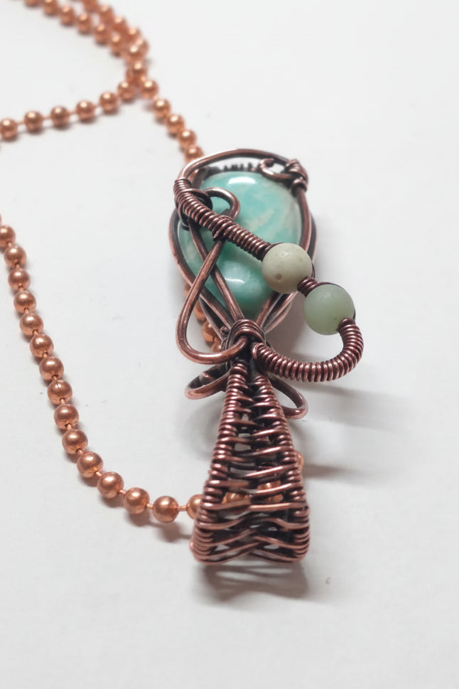 Amazonite and copper pendant necklace