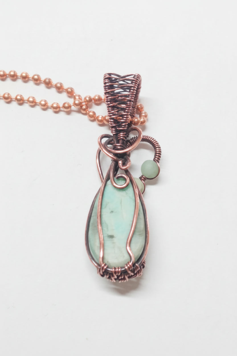 Amazonite and copper pendant necklace