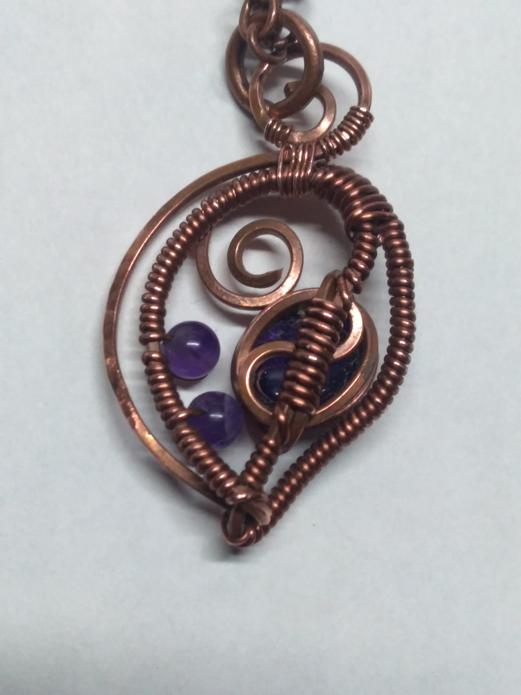 Amethyst and copper 3 stone pendant