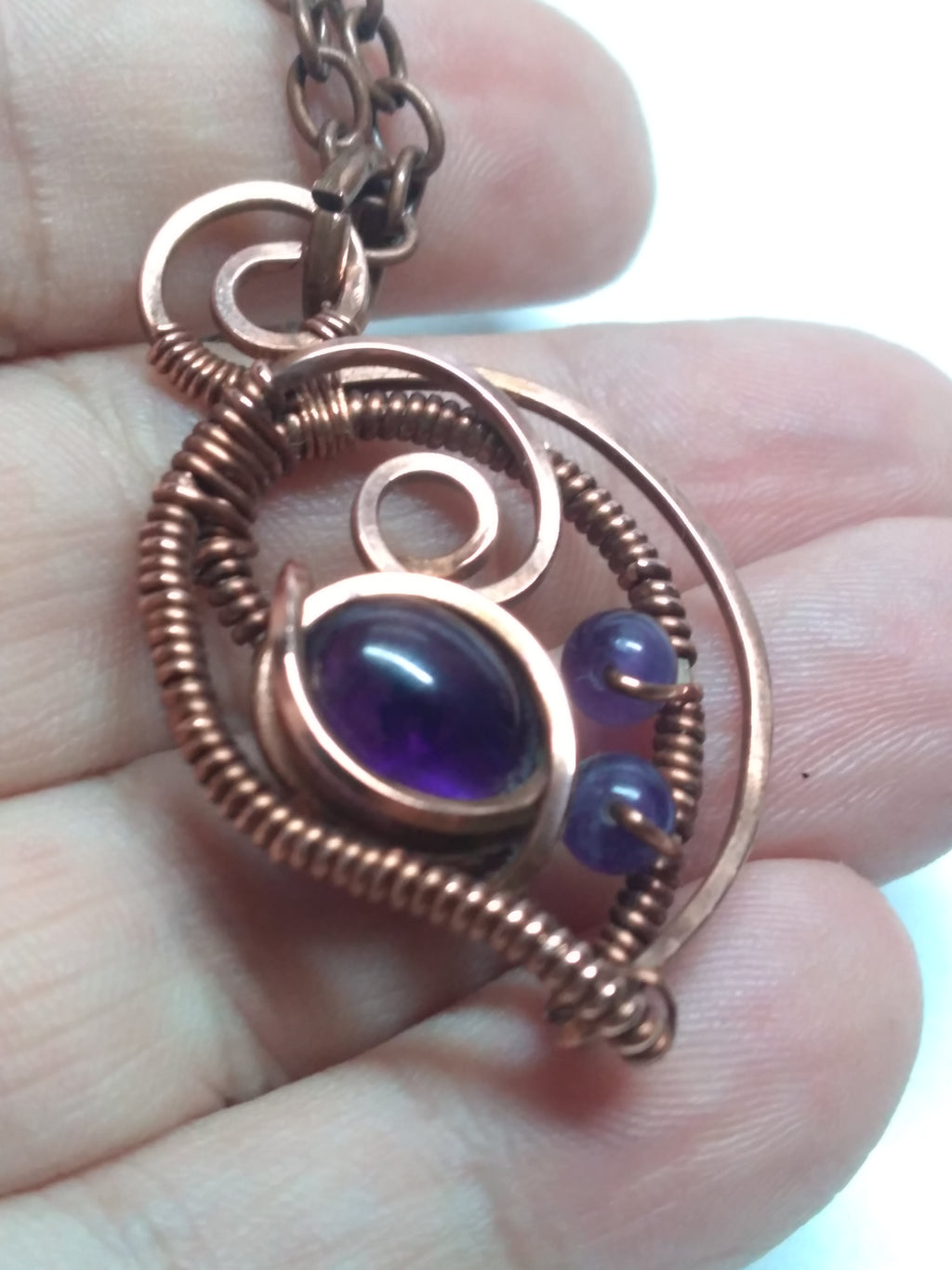 Amethyst and copper 3 stone pendant
