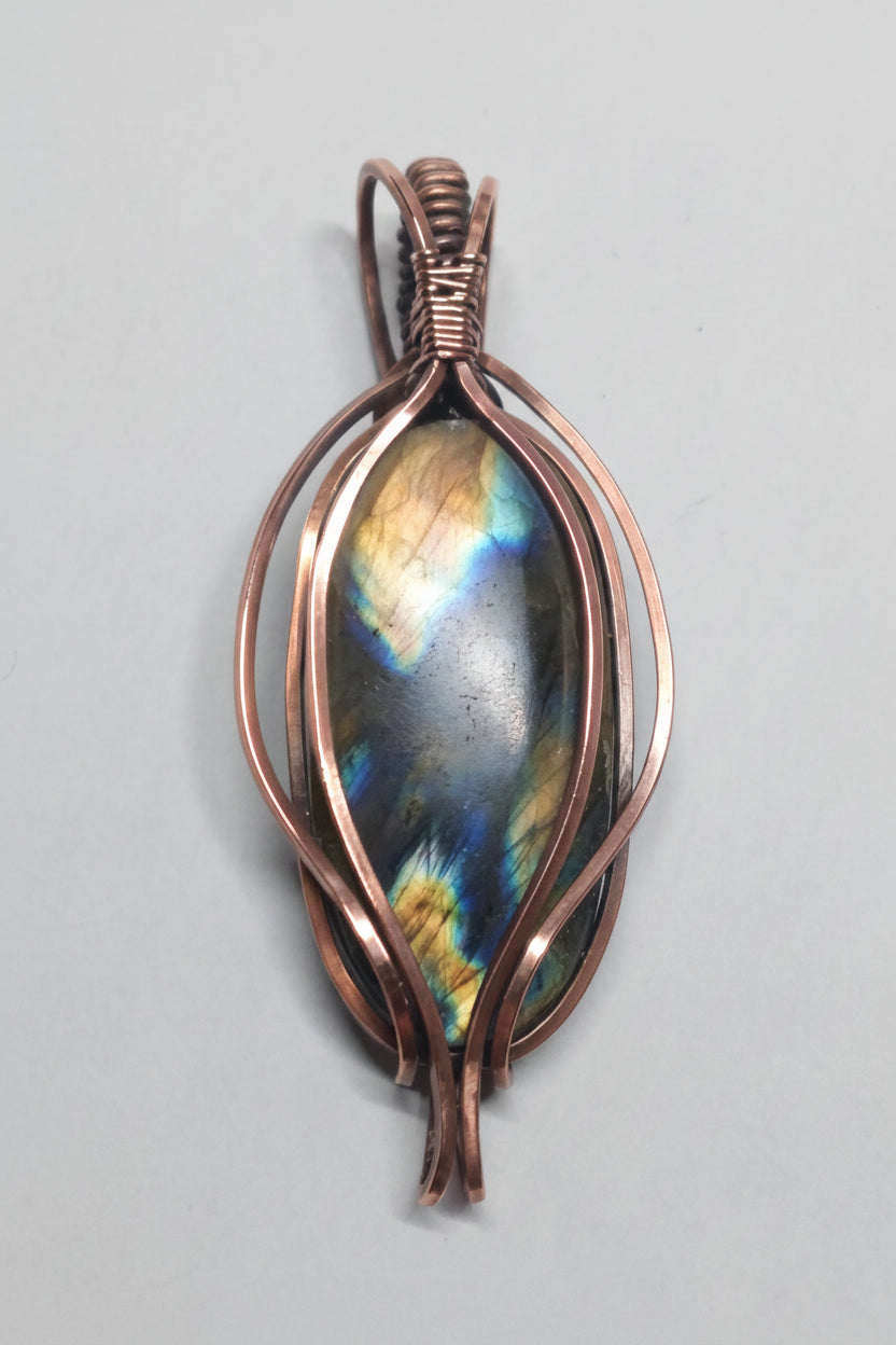 Large Labradorite copper pendant necklace