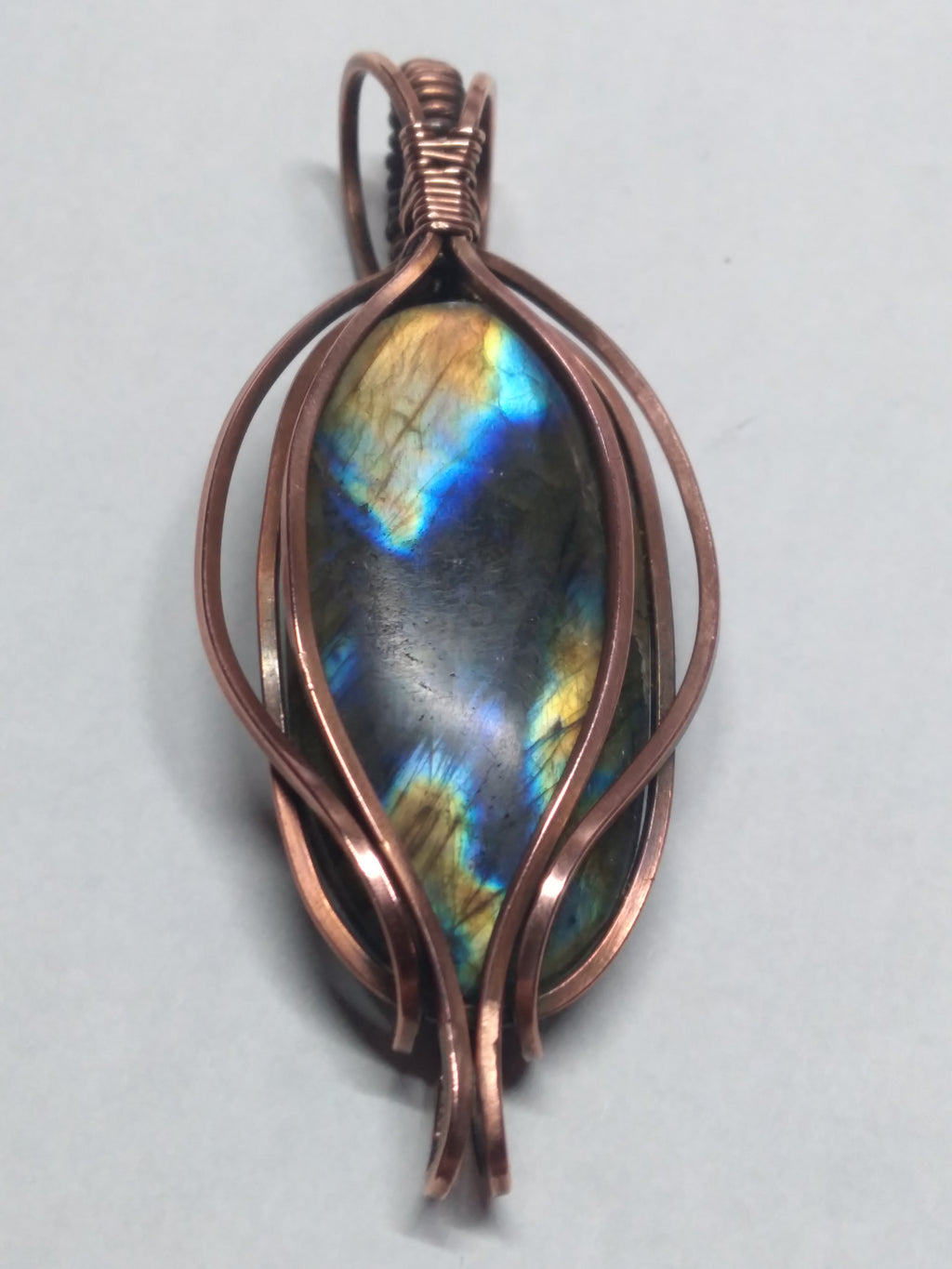 Large Labradorite copper pendant necklace