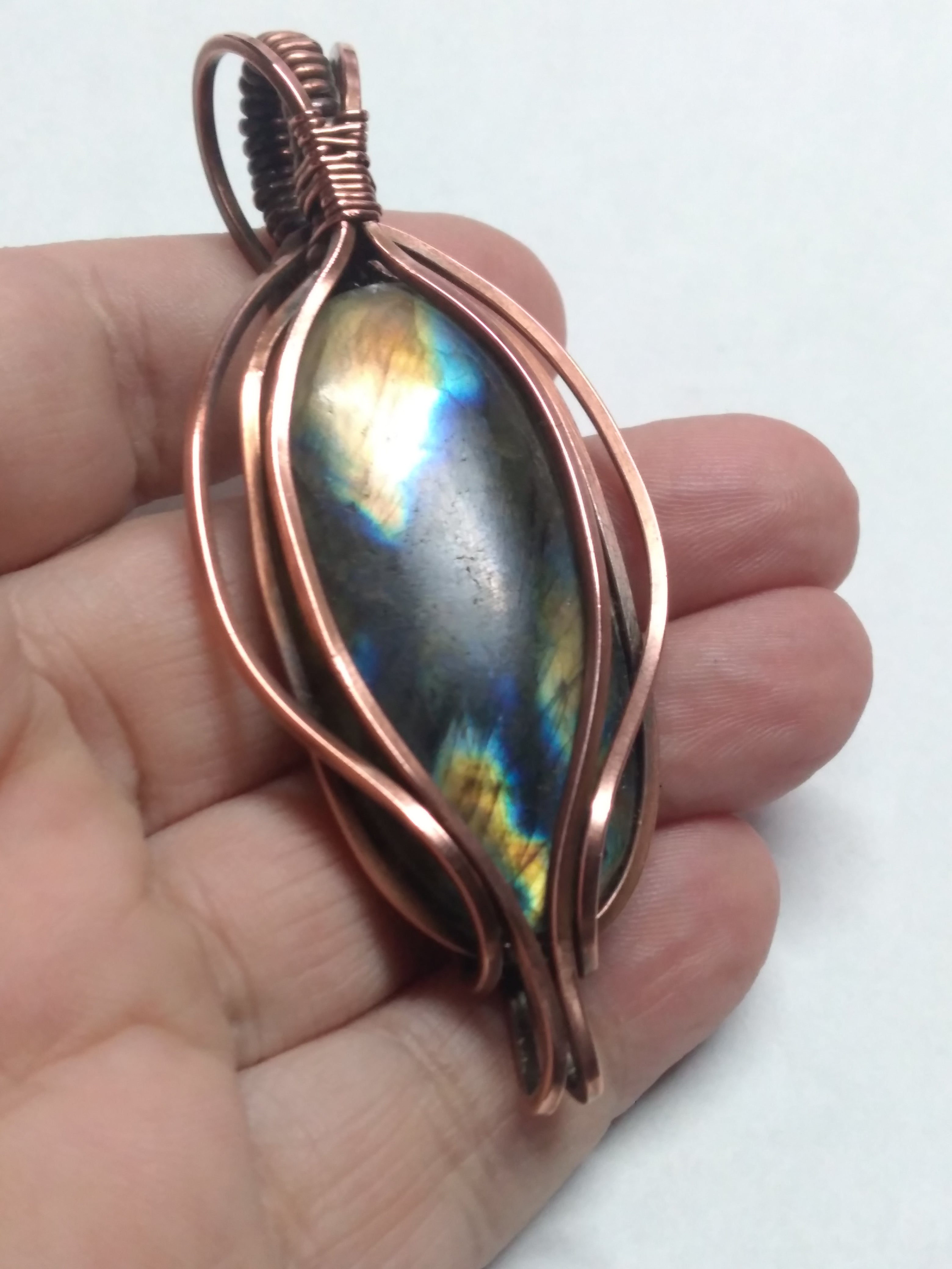 Large Labradorite copper pendant necklace