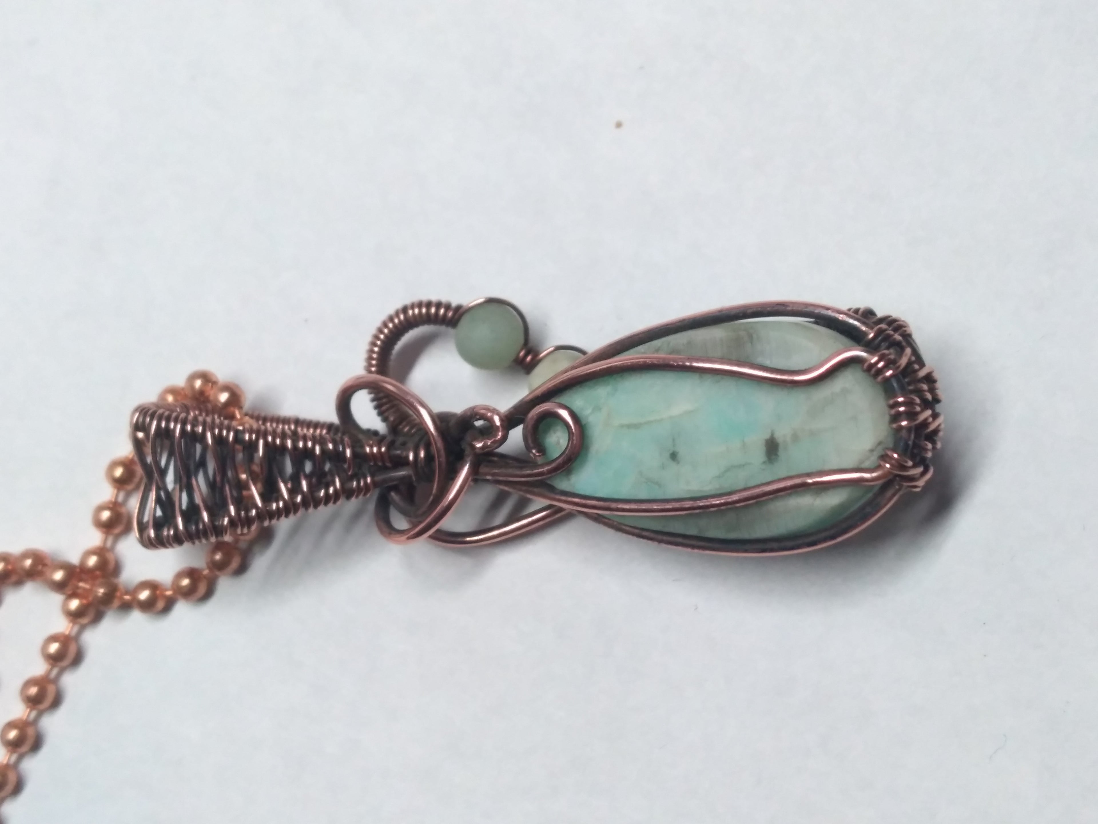 Amazonite and copper pendant necklace