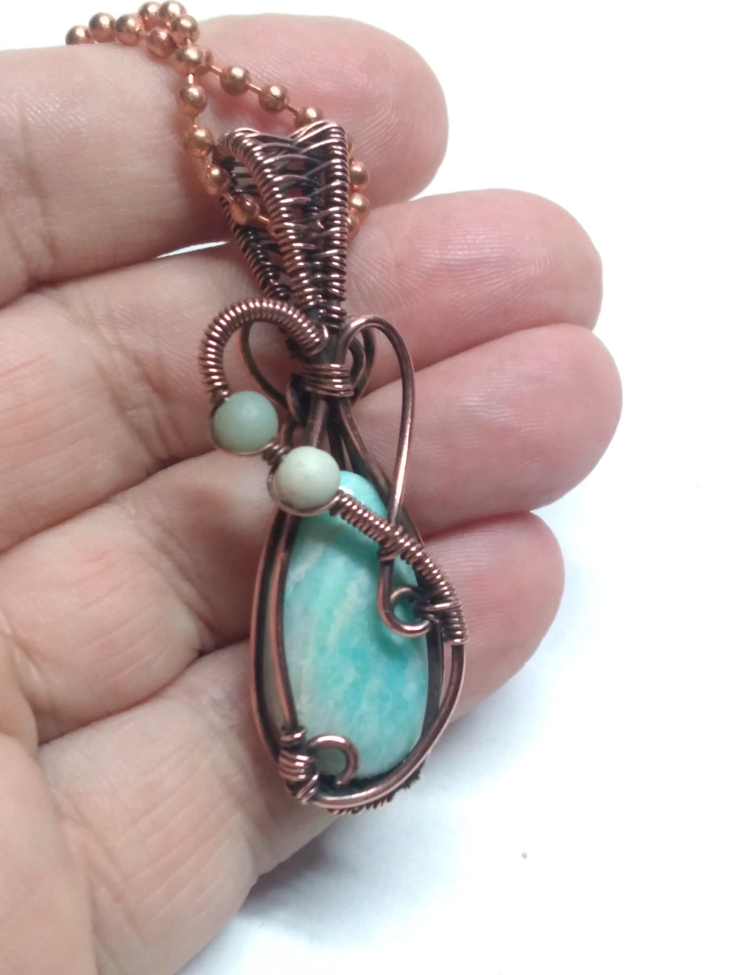 Amazonite and copper pendant necklace