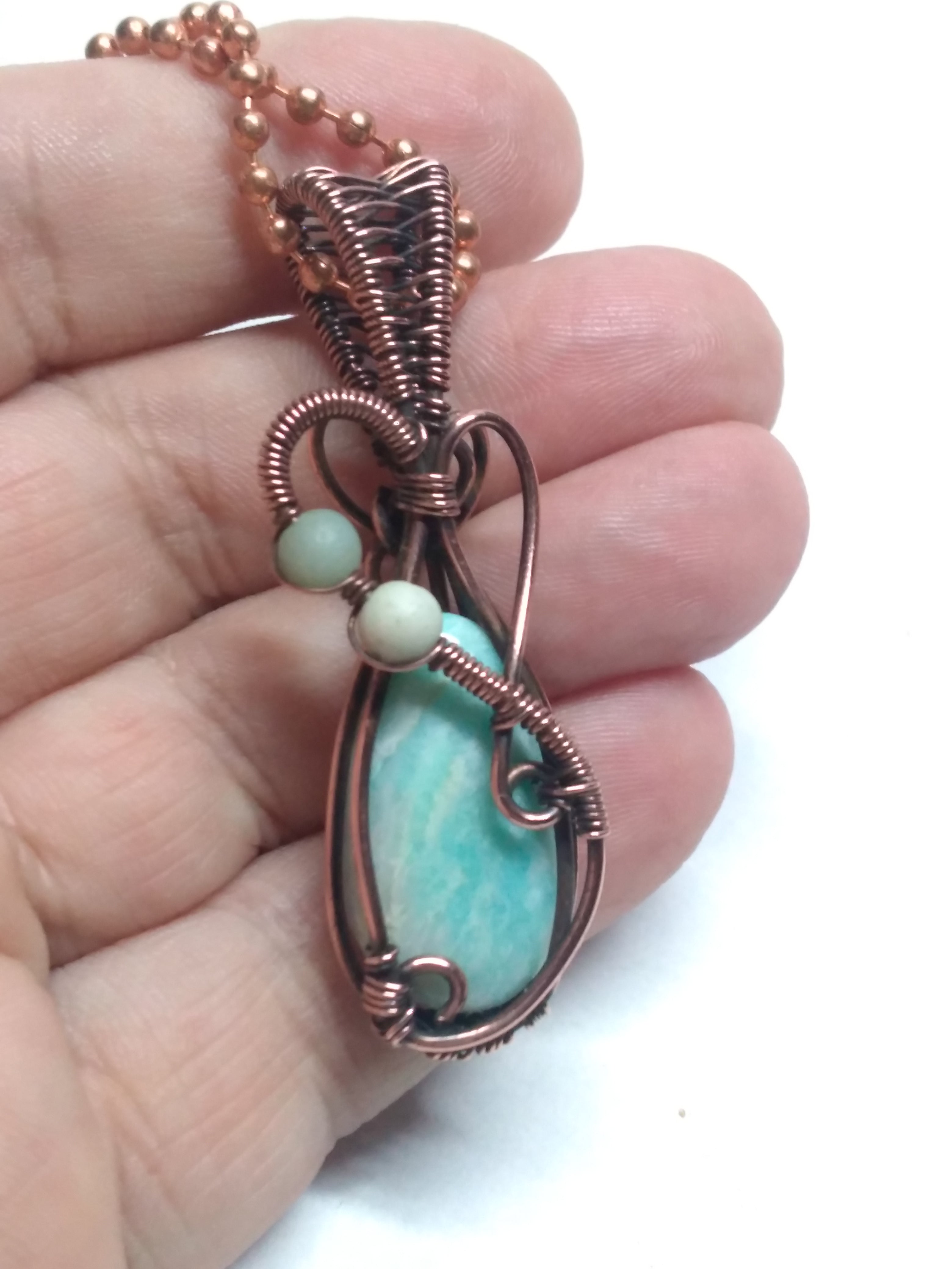 Amazonite and copper pendant necklace