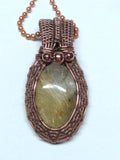 Golden rutile quartz and copper necklace pendant