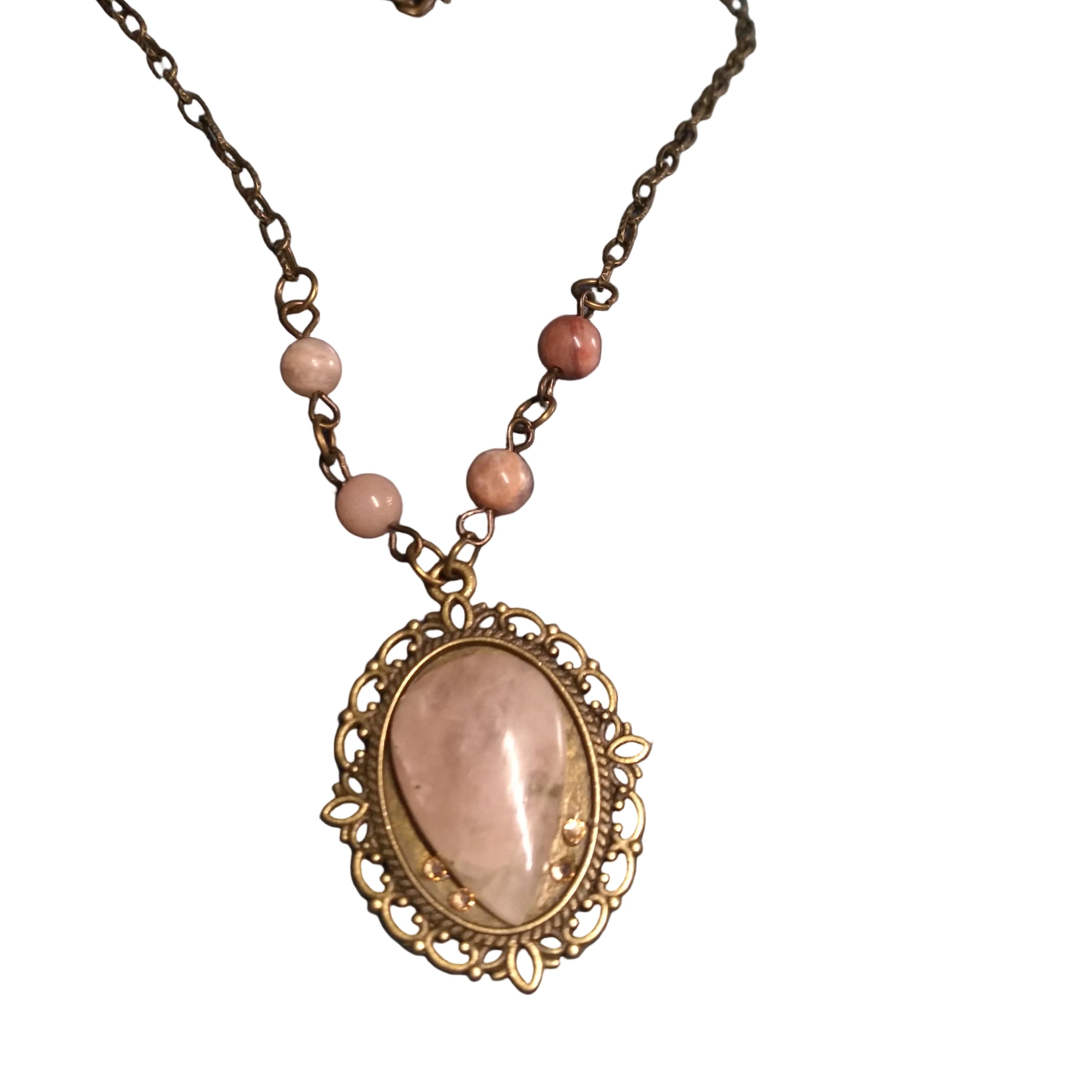 Morganite and sunstone pendant necklace