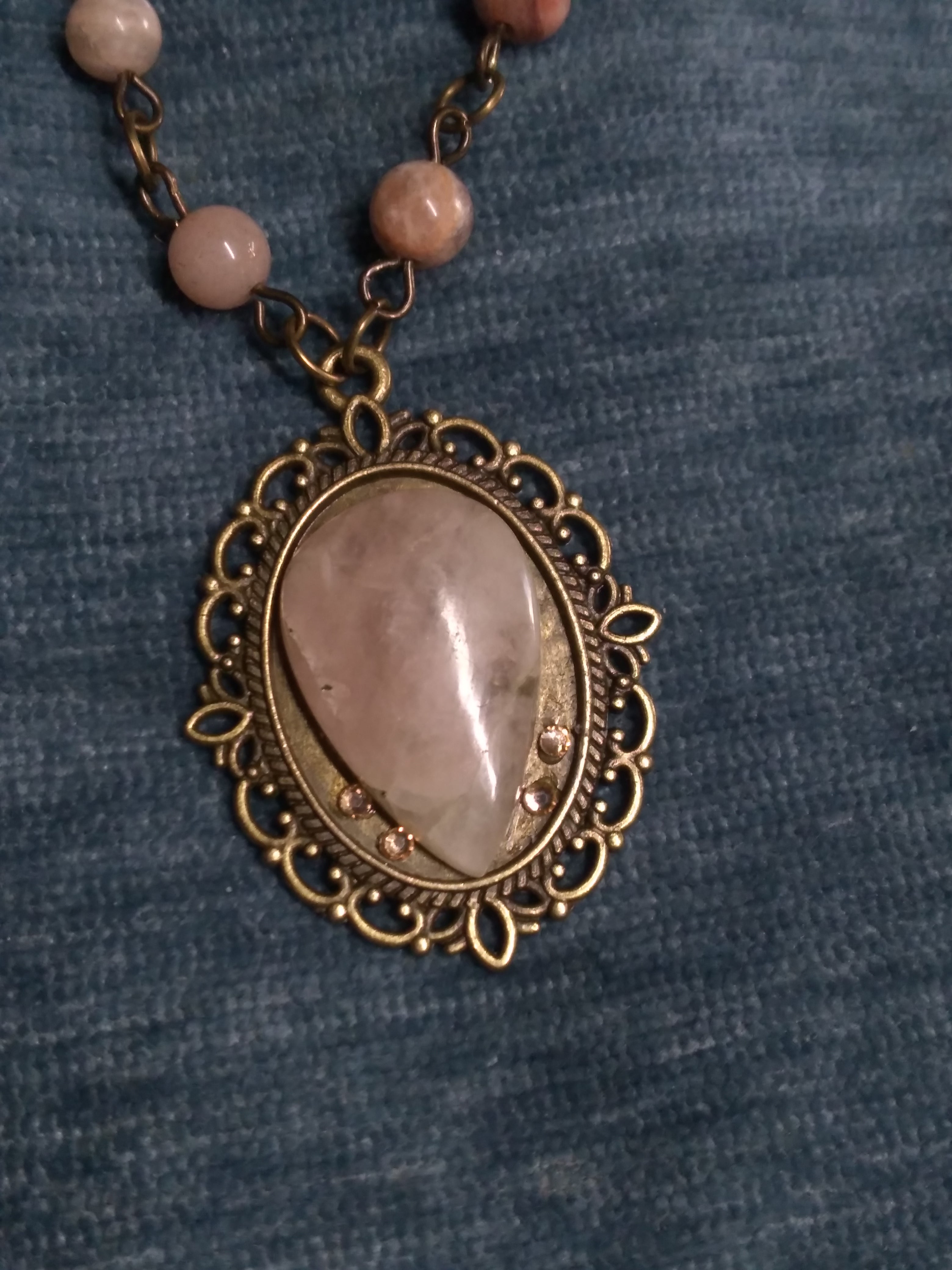 Morganite and sunstone pendant necklace