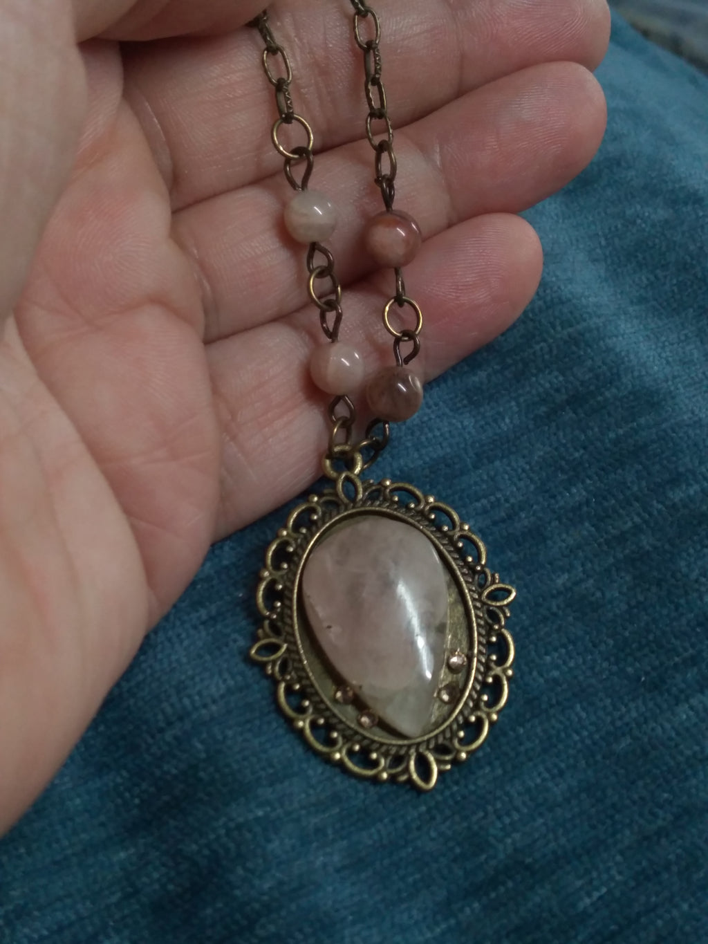 Morganite and sunstone pendant necklace