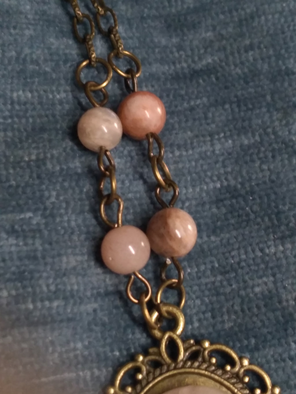 Morganite and sunstone pendant necklace