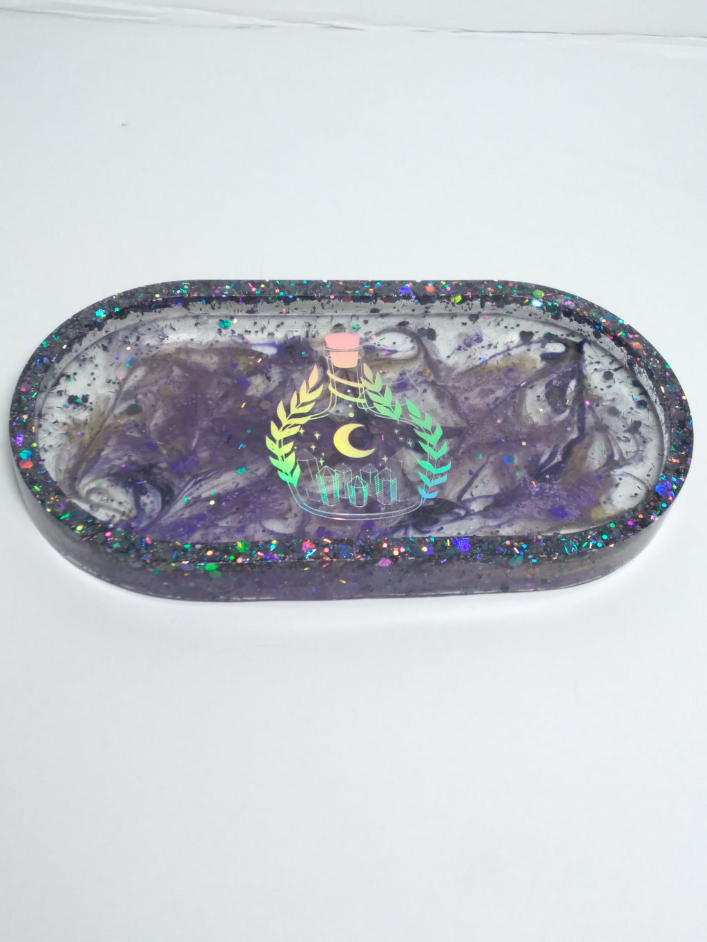 Oval altar tray glitter black and clear