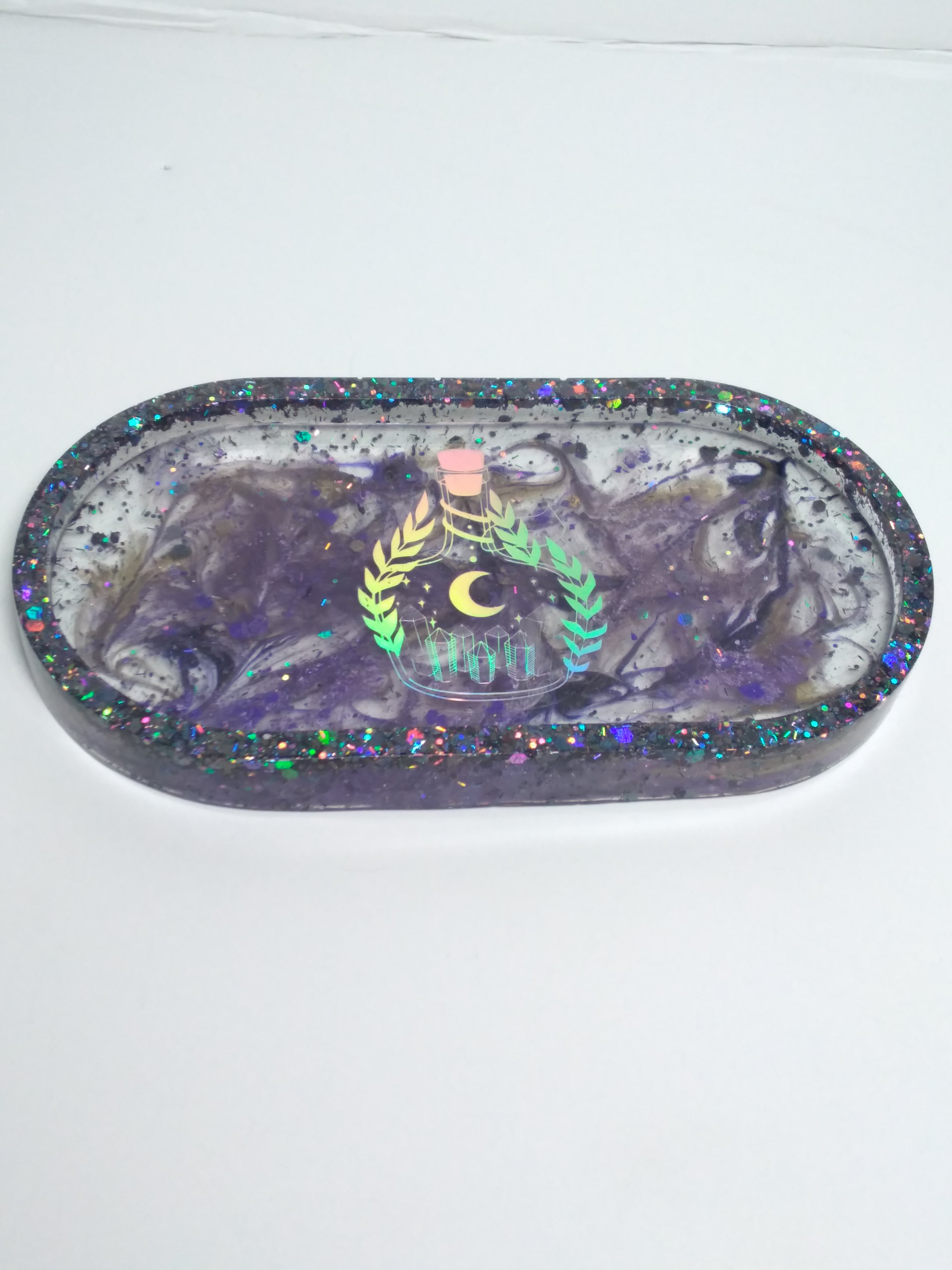 Oval altar tray glitter black and clear
