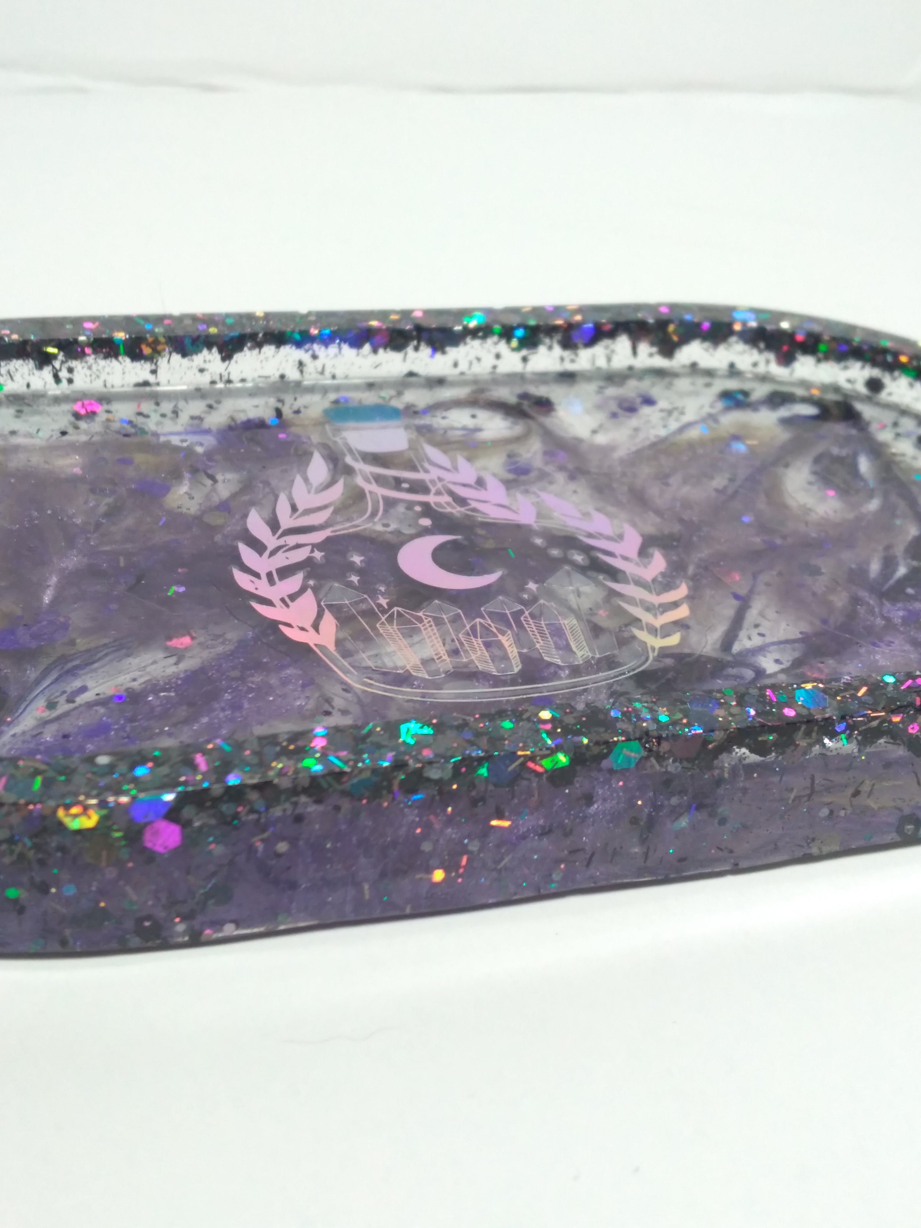 Oval altar tray glitter black and clear