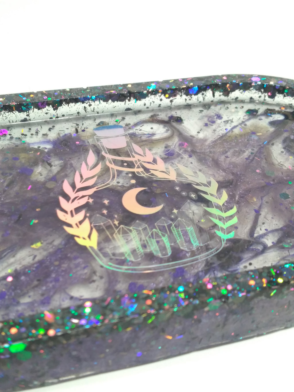 Oval altar tray glitter black and clear