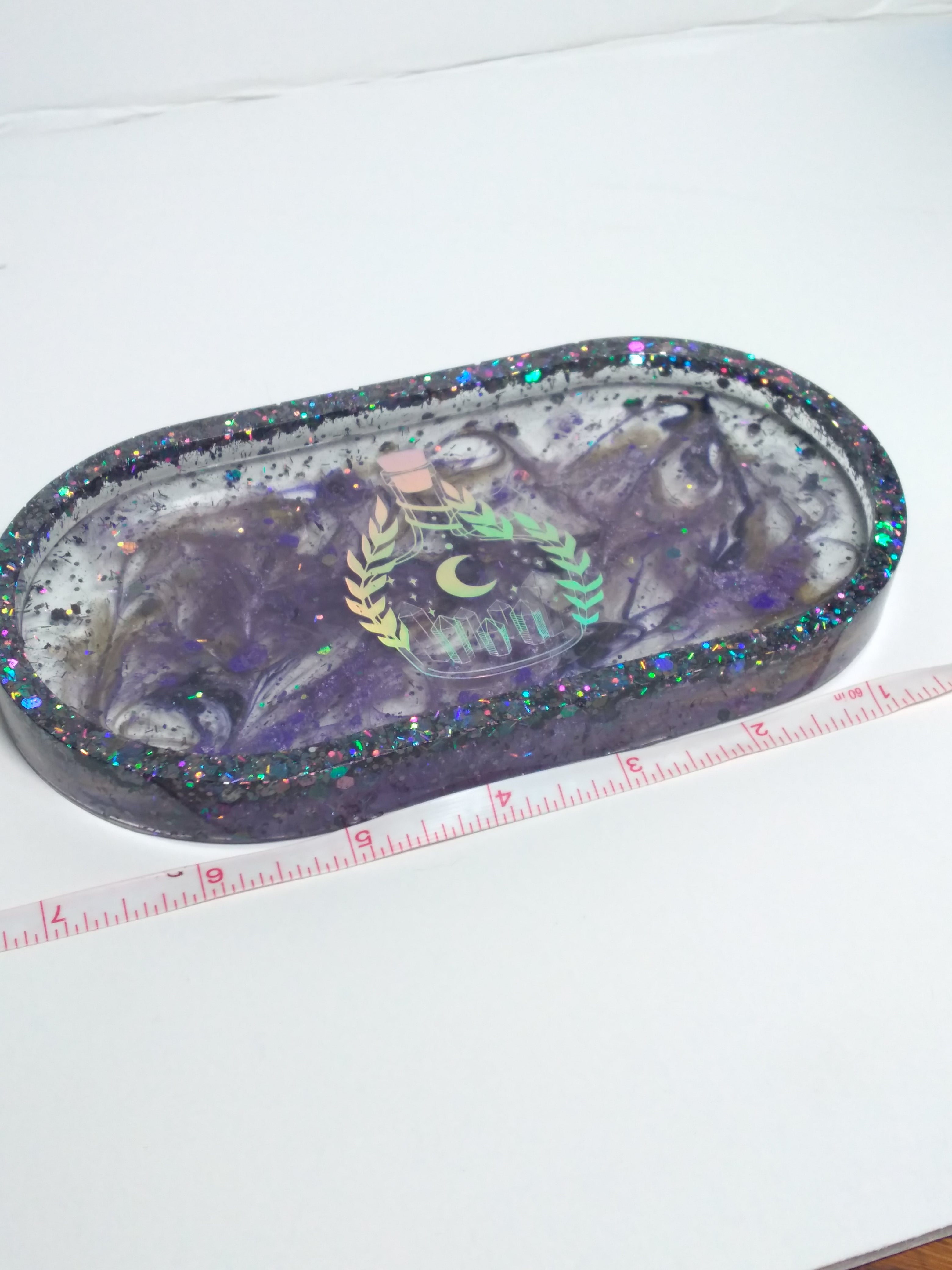 Oval altar tray glitter black and clear