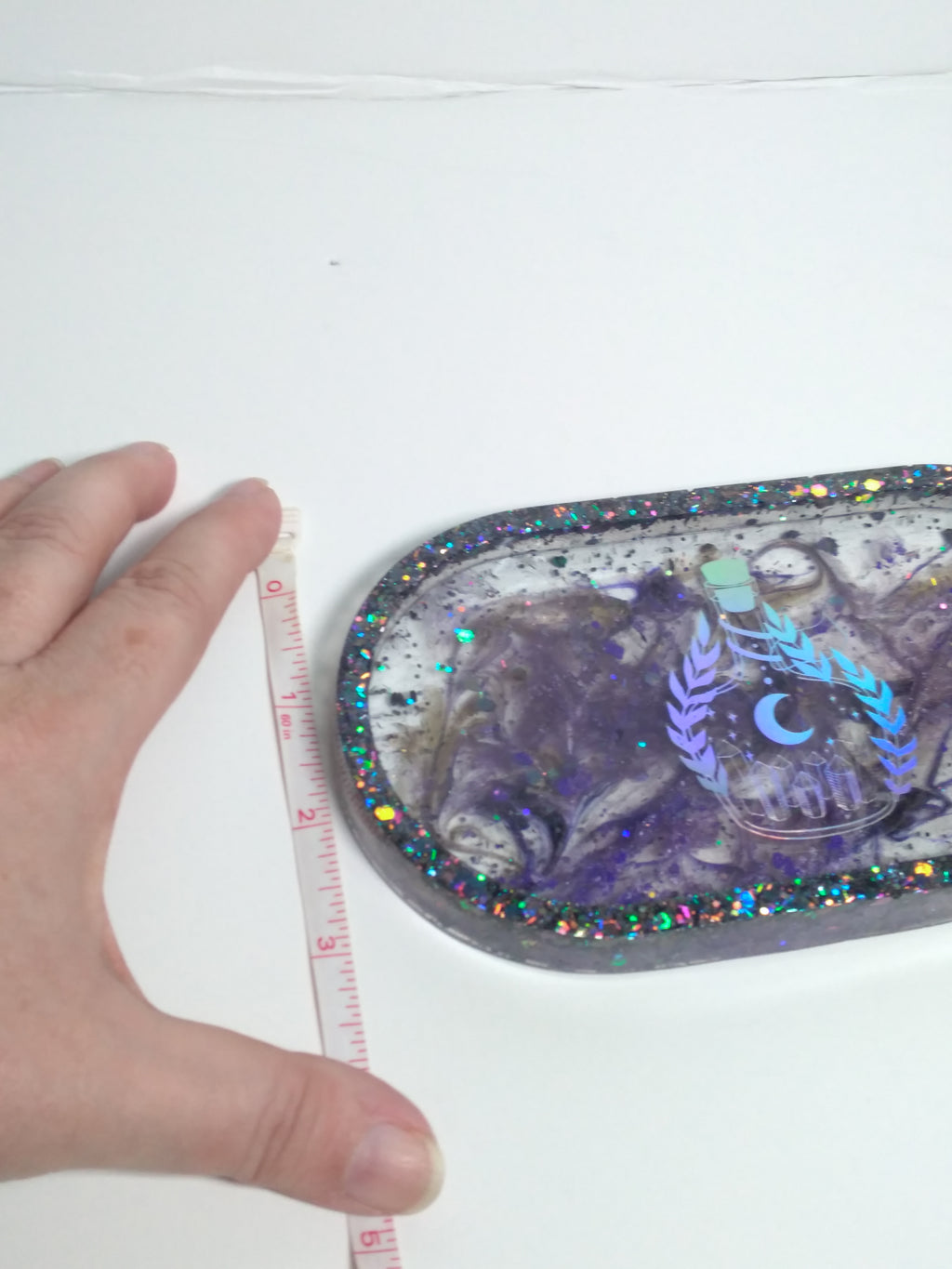 Oval altar tray glitter black and clear