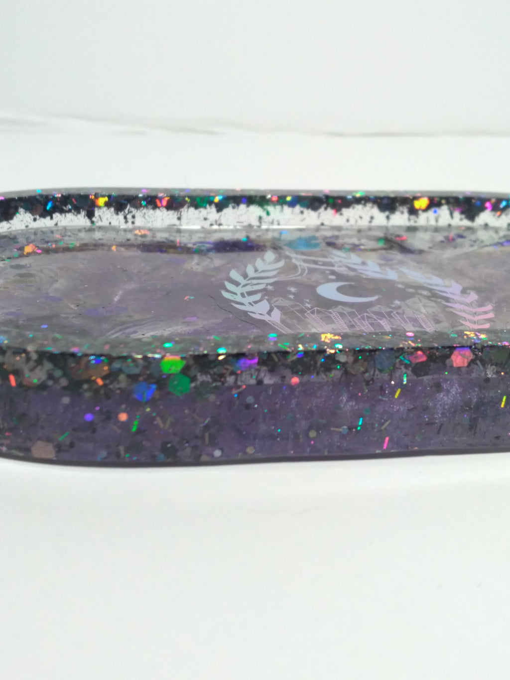 Oval altar tray glitter black and clear