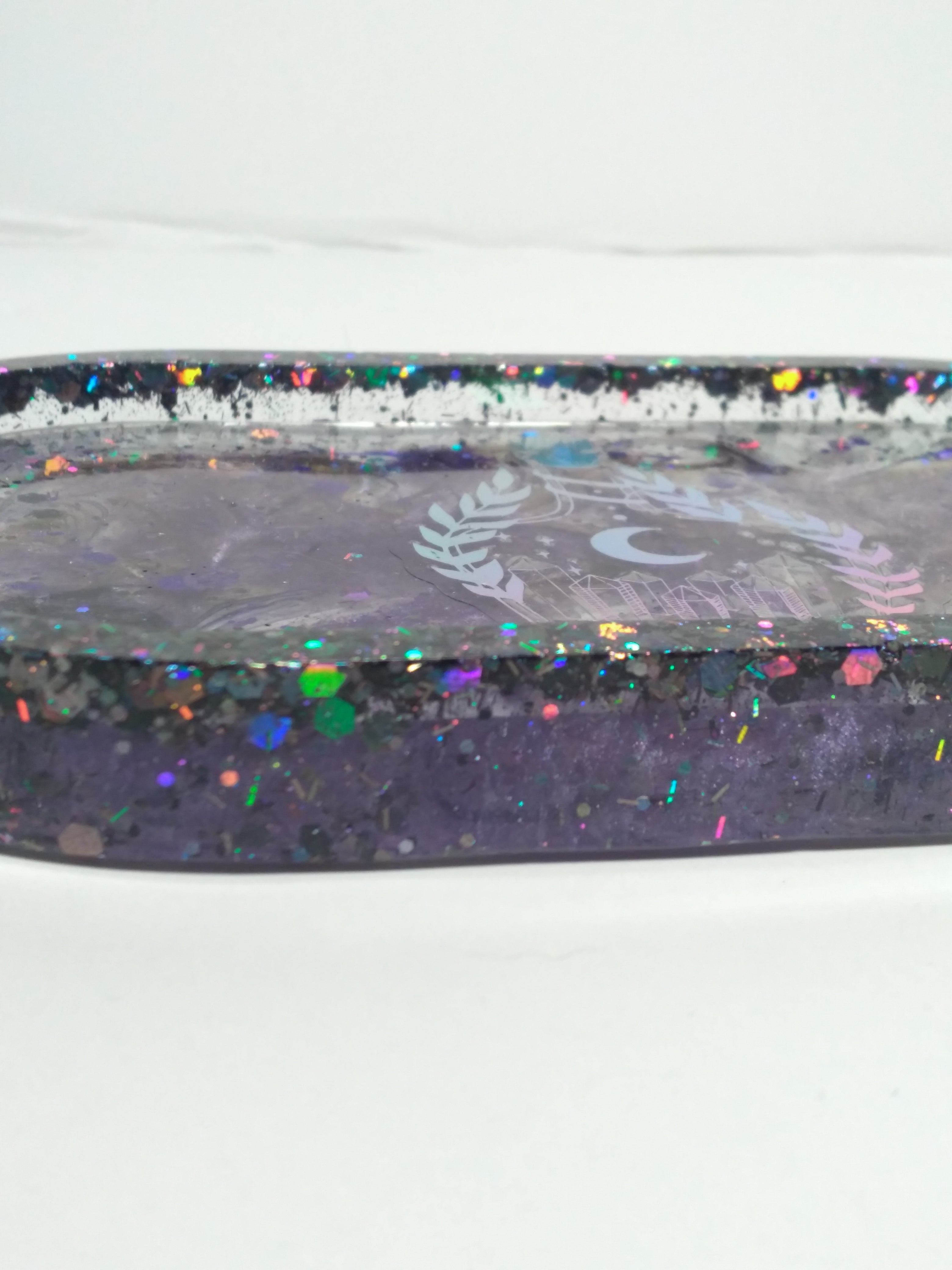 Oval altar tray glitter black and clear
