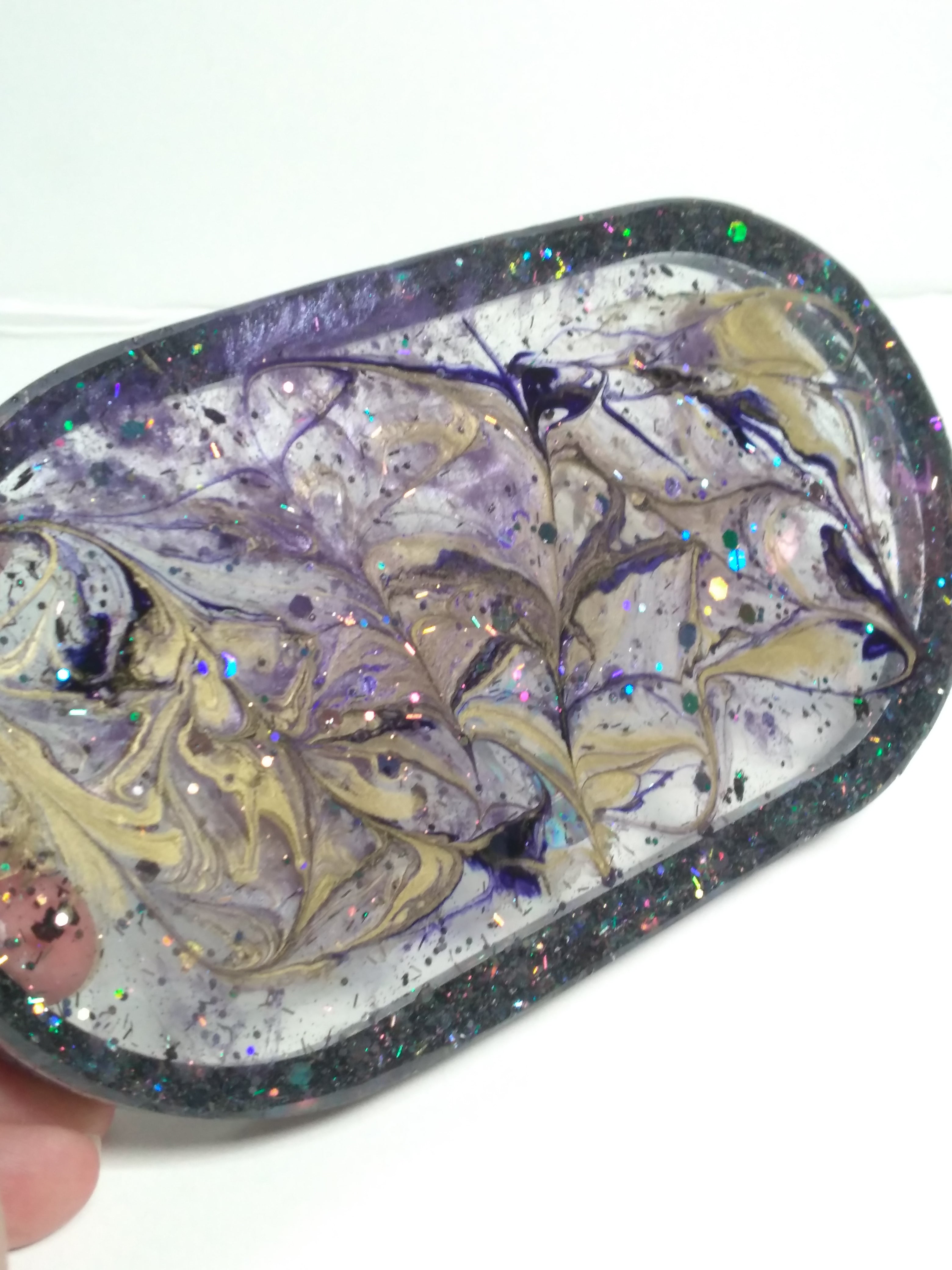 Oval altar tray glitter black and clear