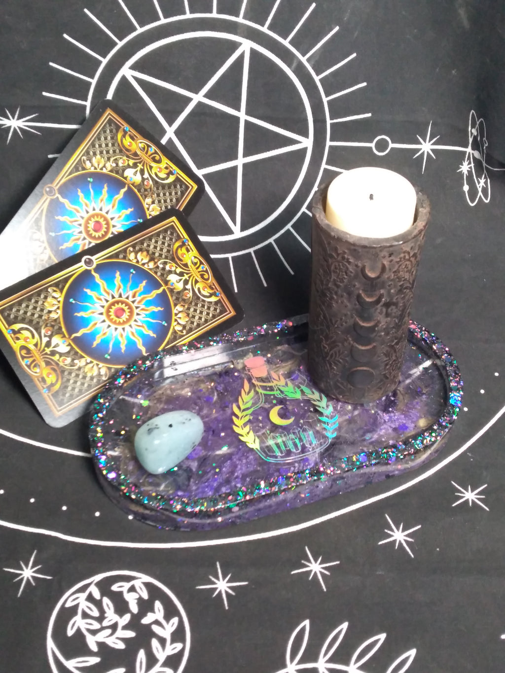 Oval altar tray glitter black and clear