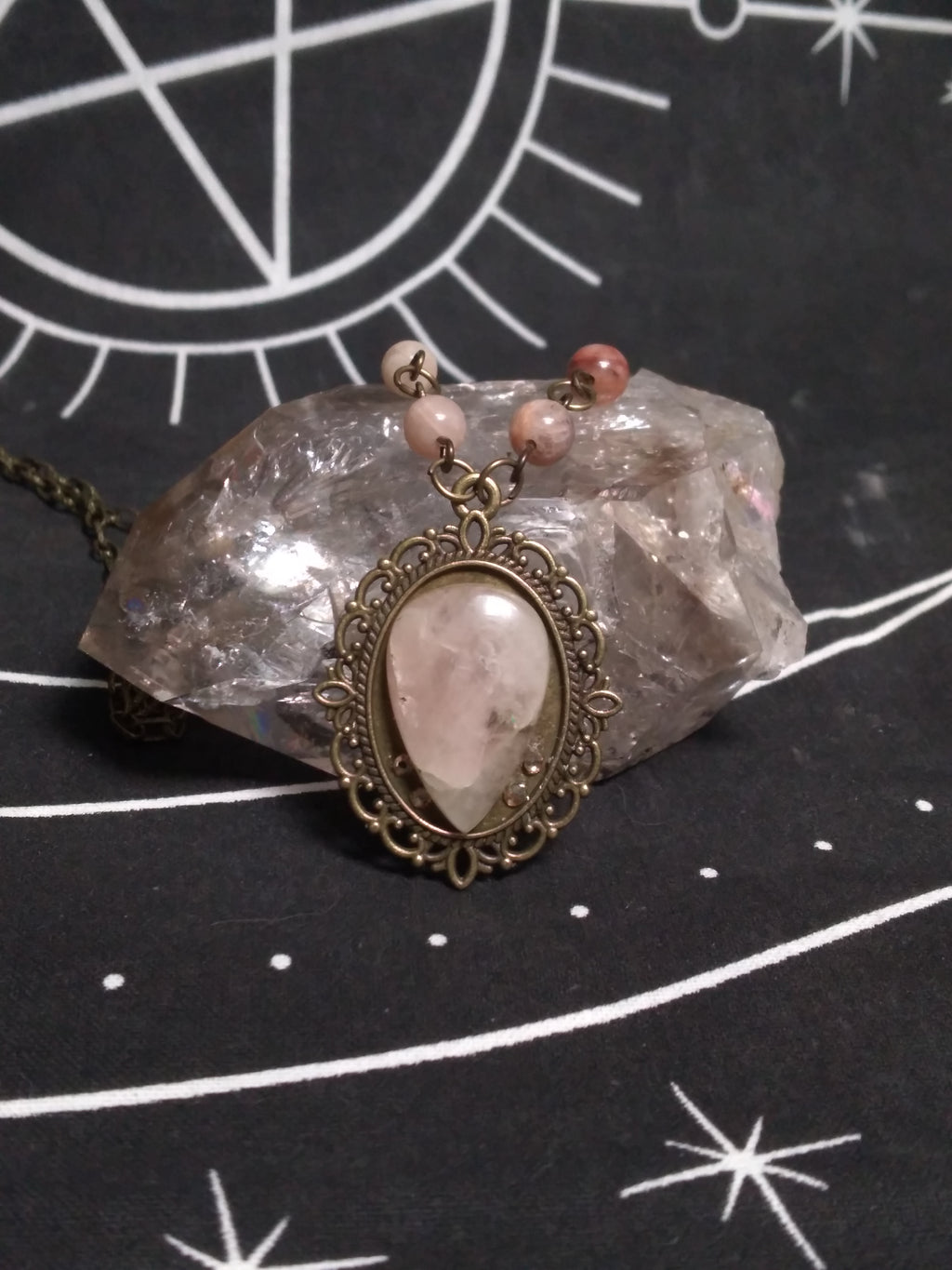 Morganite and sunstone pendant necklace