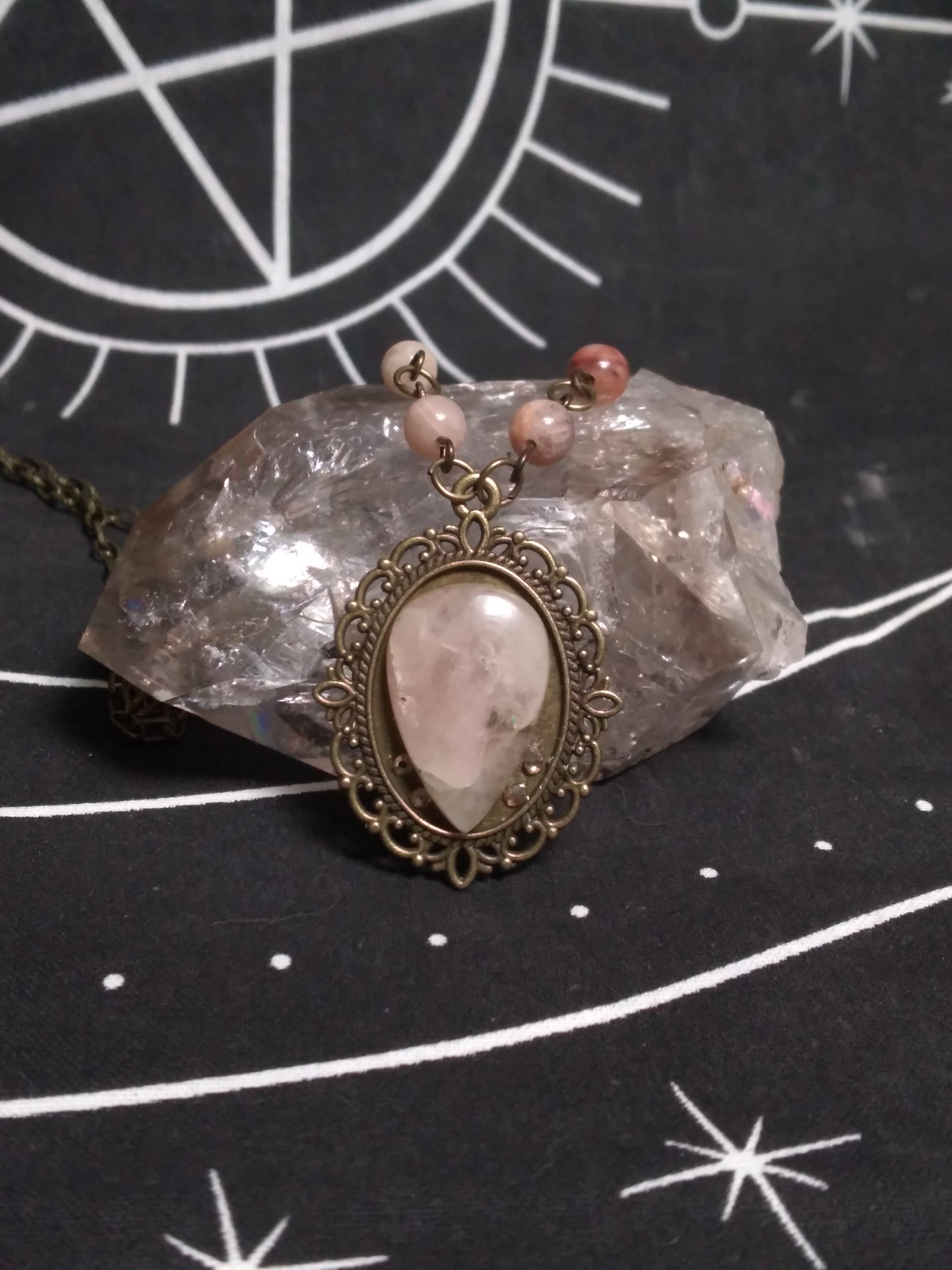 Morganite and sunstone pendant necklace