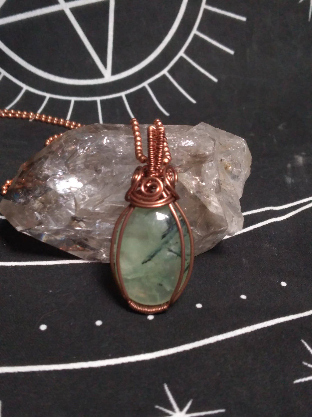 Prehnite wire wrapped copper necklace