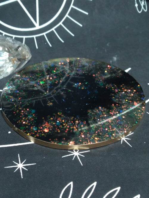 black galaxy theme round tray