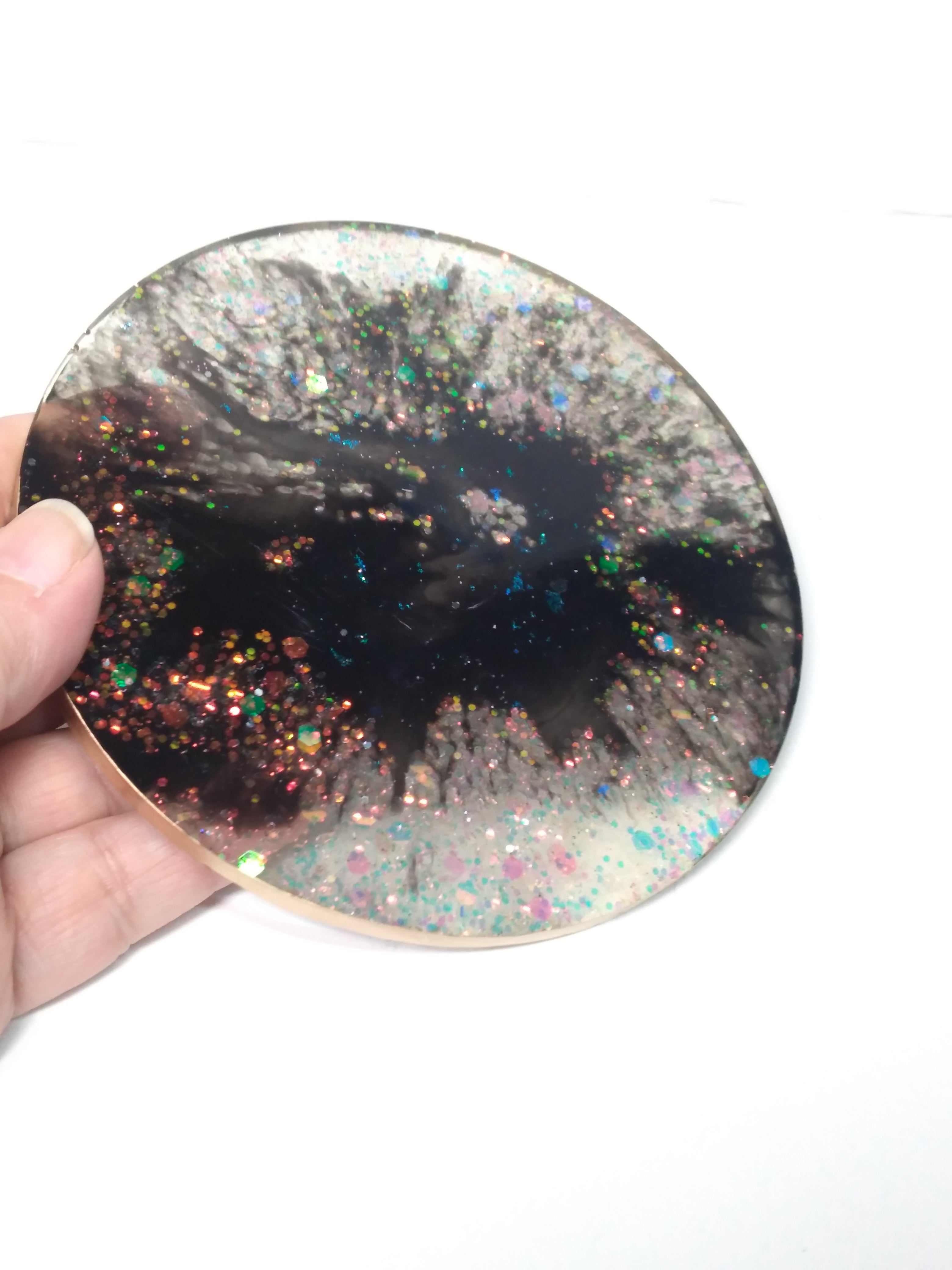 black galaxy theme round tray