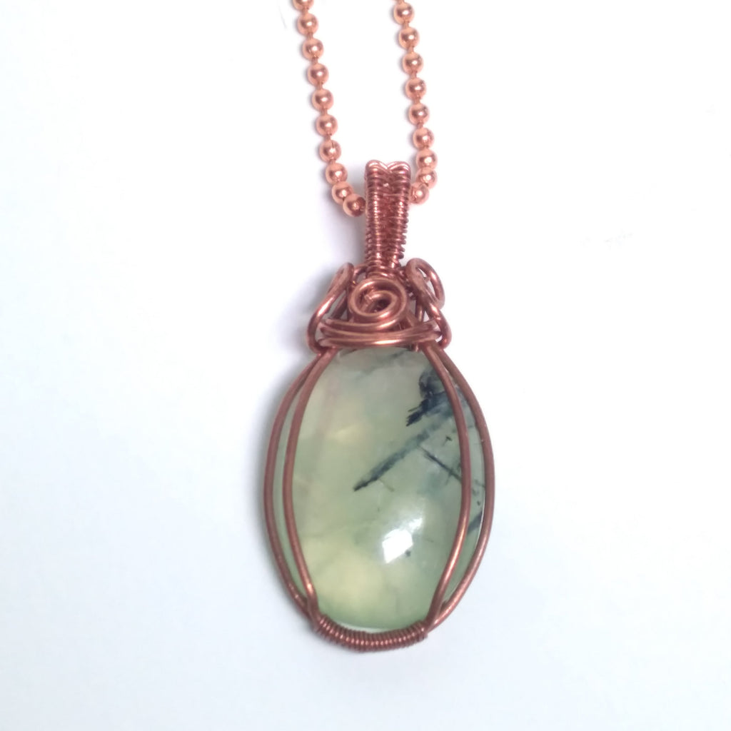 Prehnite wire wrapped copper necklace