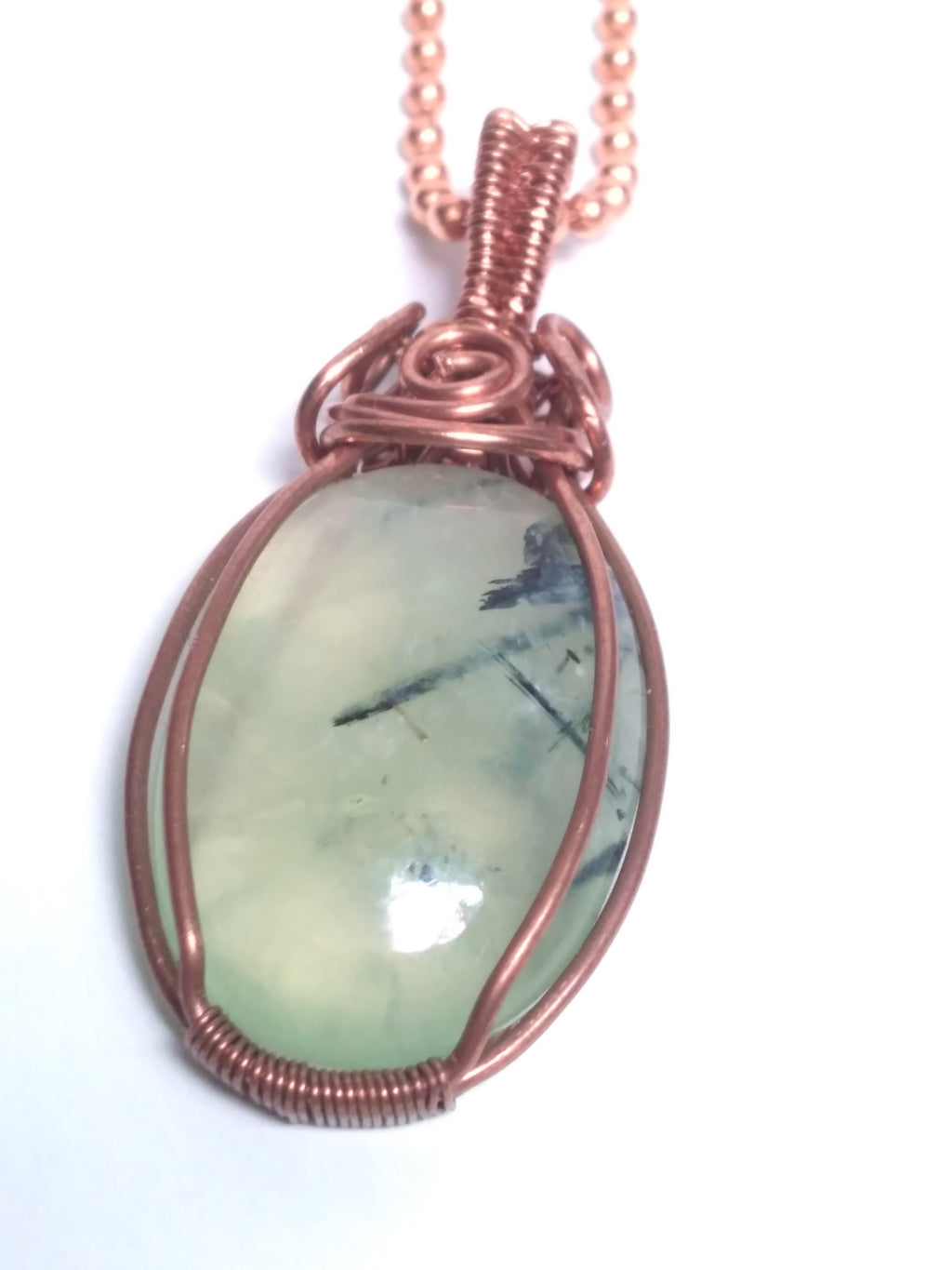 Prehnite wire wrapped copper necklace