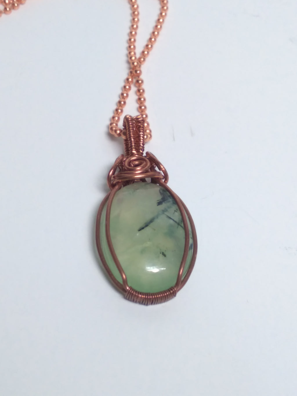Prehnite wire wrapped copper necklace