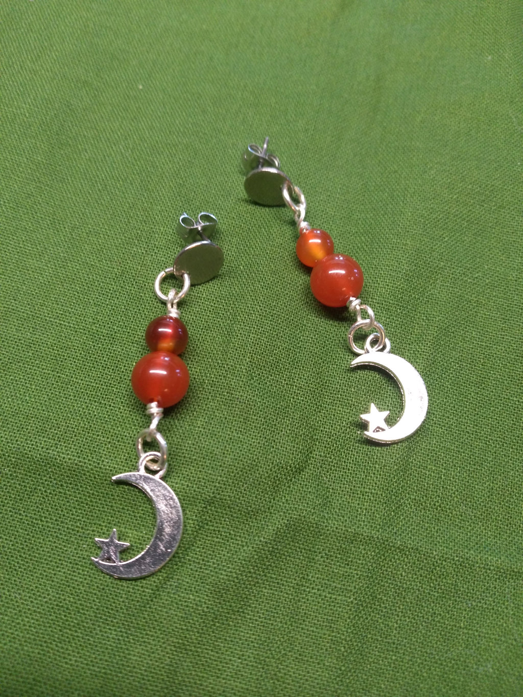 Carnelian bead moon earrings