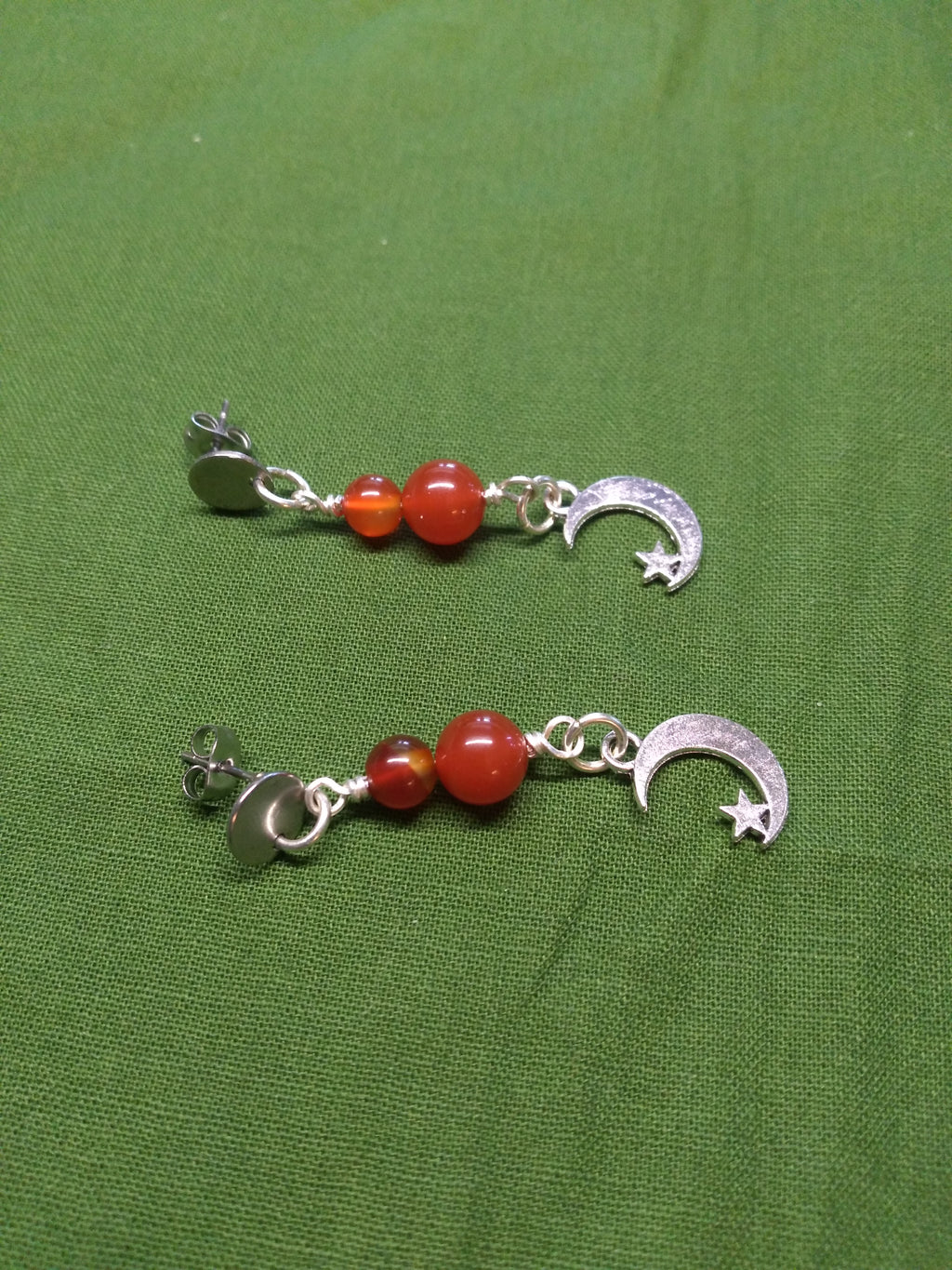Carnelian bead moon earrings
