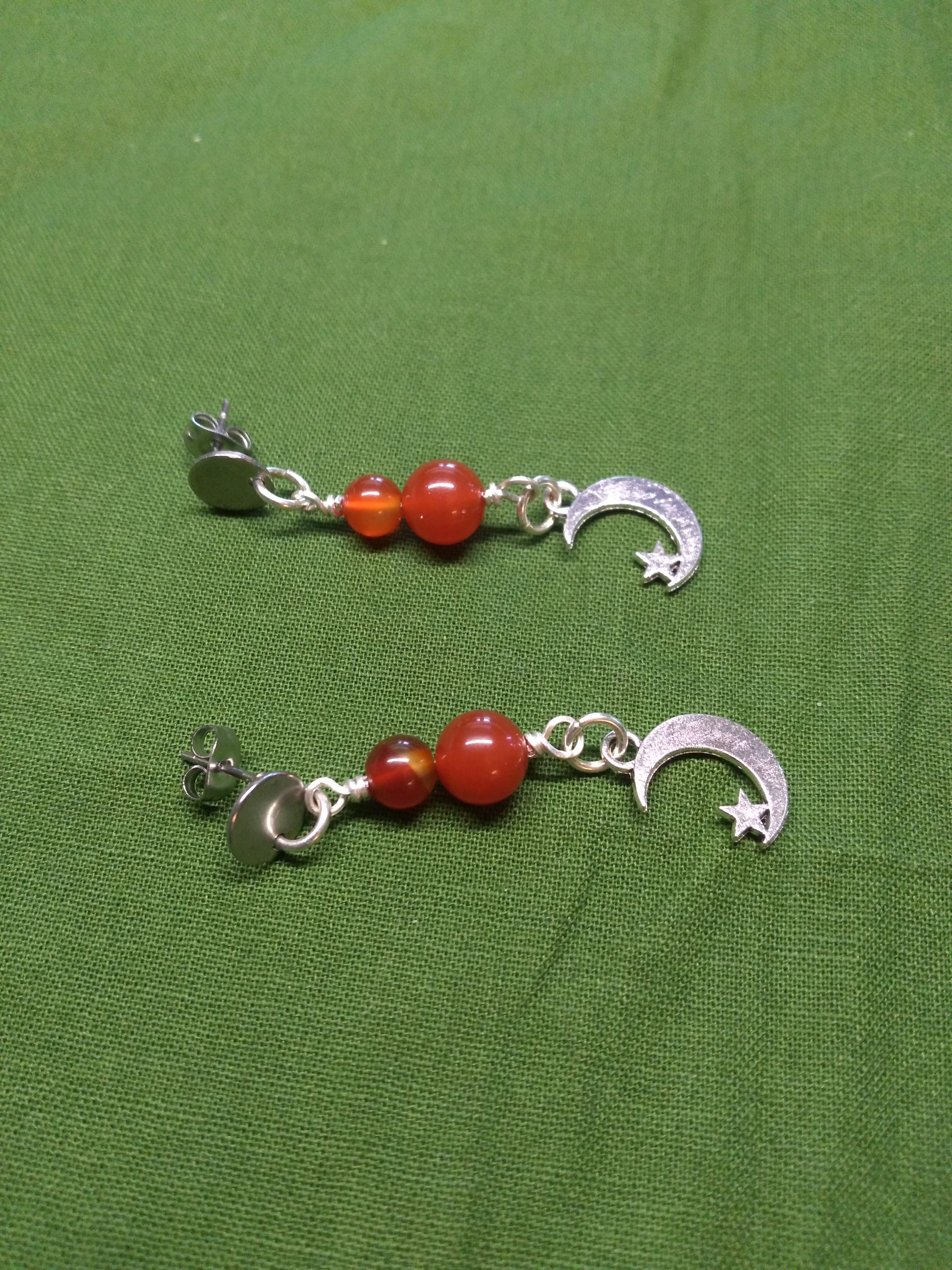 Carnelian bead moon earrings