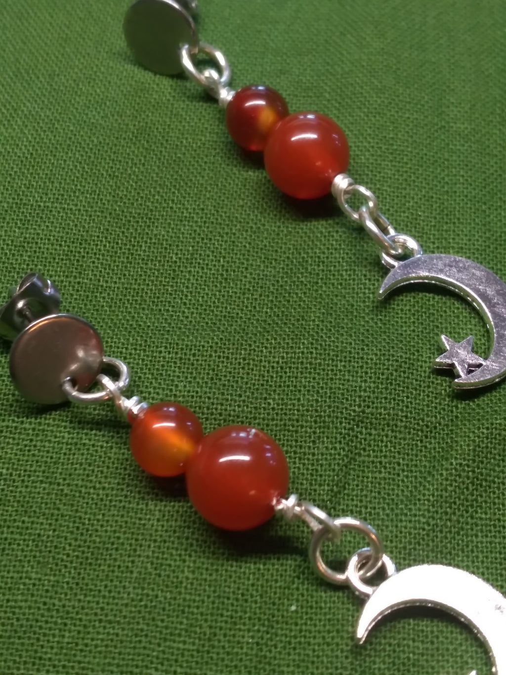 Carnelian bead moon earrings