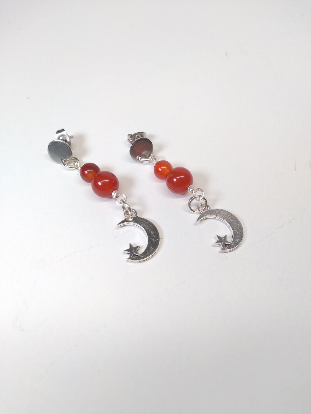 Carnelian bead moon earrings